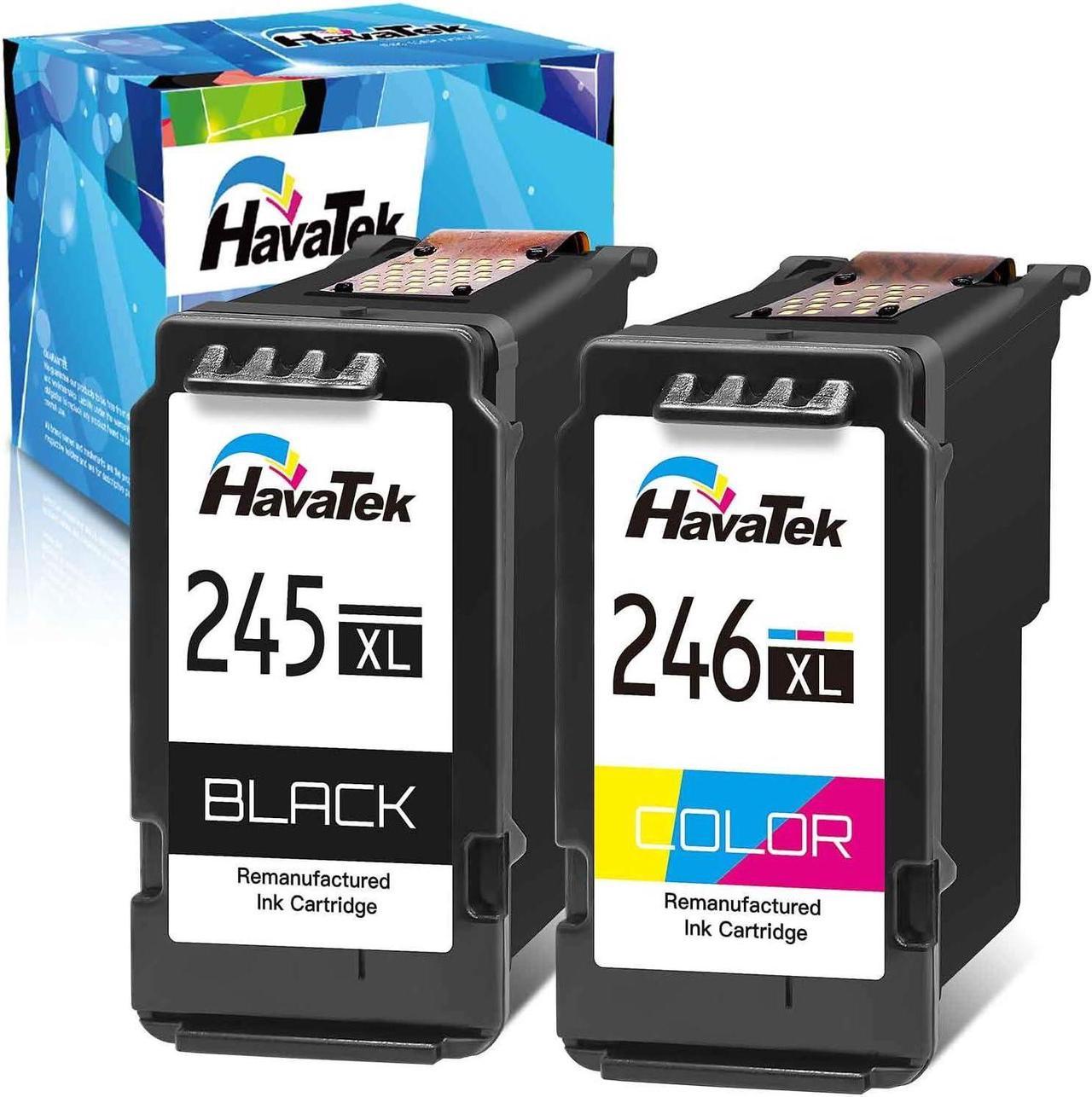 HavaTek Remanufactured Ink Cartridge Replacement for Canon PG-245XL CL-246XL PG-243 CL-244 for Pixma MX492 MX490 MG2522 MG2922 MG2520 MG2920 MG3022 TR4520 MG2420 iP2820 TS202 Printer (1 Black 1 Color)