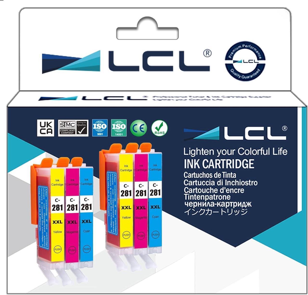 LCL Compatible for Canon CLI-281 CLI-281XL CLI-281XXL (6-Pack 2Cyan 2Magenta 2Yellow) Ink Cartridge for Canon PIXMA TR8500 TR8520 TS6120 TS6220 TS6320 TS702 TS8120 TS8220 TS8320 TS9520 TS9521C