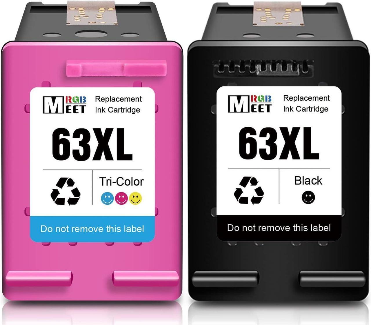 MeetRGB Remanufactured 63 Ink Cartridges Replacement  Ink 63 XL Black and Color  OfficeJet 3830 5255 5258 Envy 4512 4520 4513 4516 DeskJet 1112 1110 3630 3632 3634 2130 2132