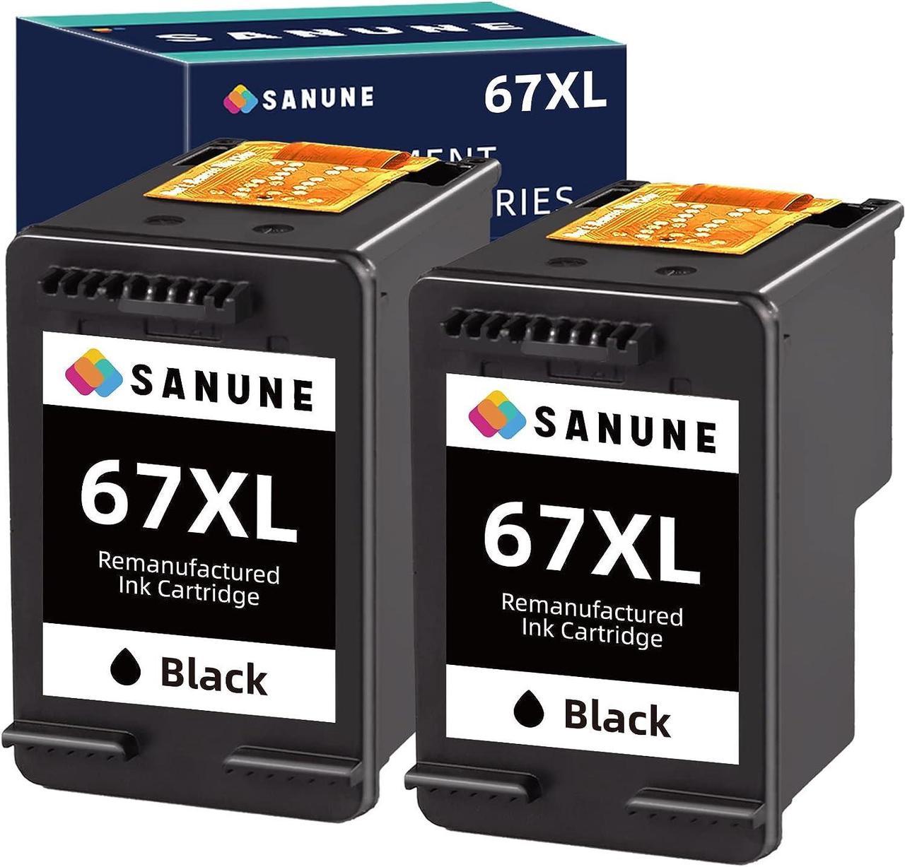 SANUNE 67XL Black Ink Cartridges Remanufactured  Ink 67 67XL  Deskjet 2755e 2700 2752e 2752 2742e 4155e 4100 4158e 4152e 4500 Envy 6055e 6055 6000 6455 6455e 6452 6458 Printer (2-Black)