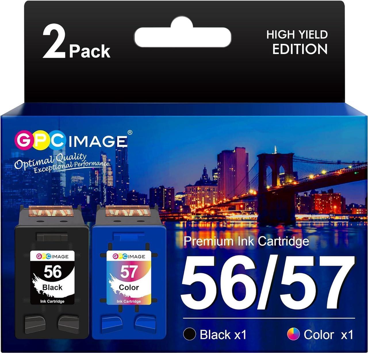 GPC Image Remanufactured Ink Cartridge Replacement  56 57 Ink High Yield to use with Deskjet 5550 5650 5150 5850 Photosmart 7260 7450 7150 7350 Printer (1 Black, 1 Tri-Color, 2-Pack)