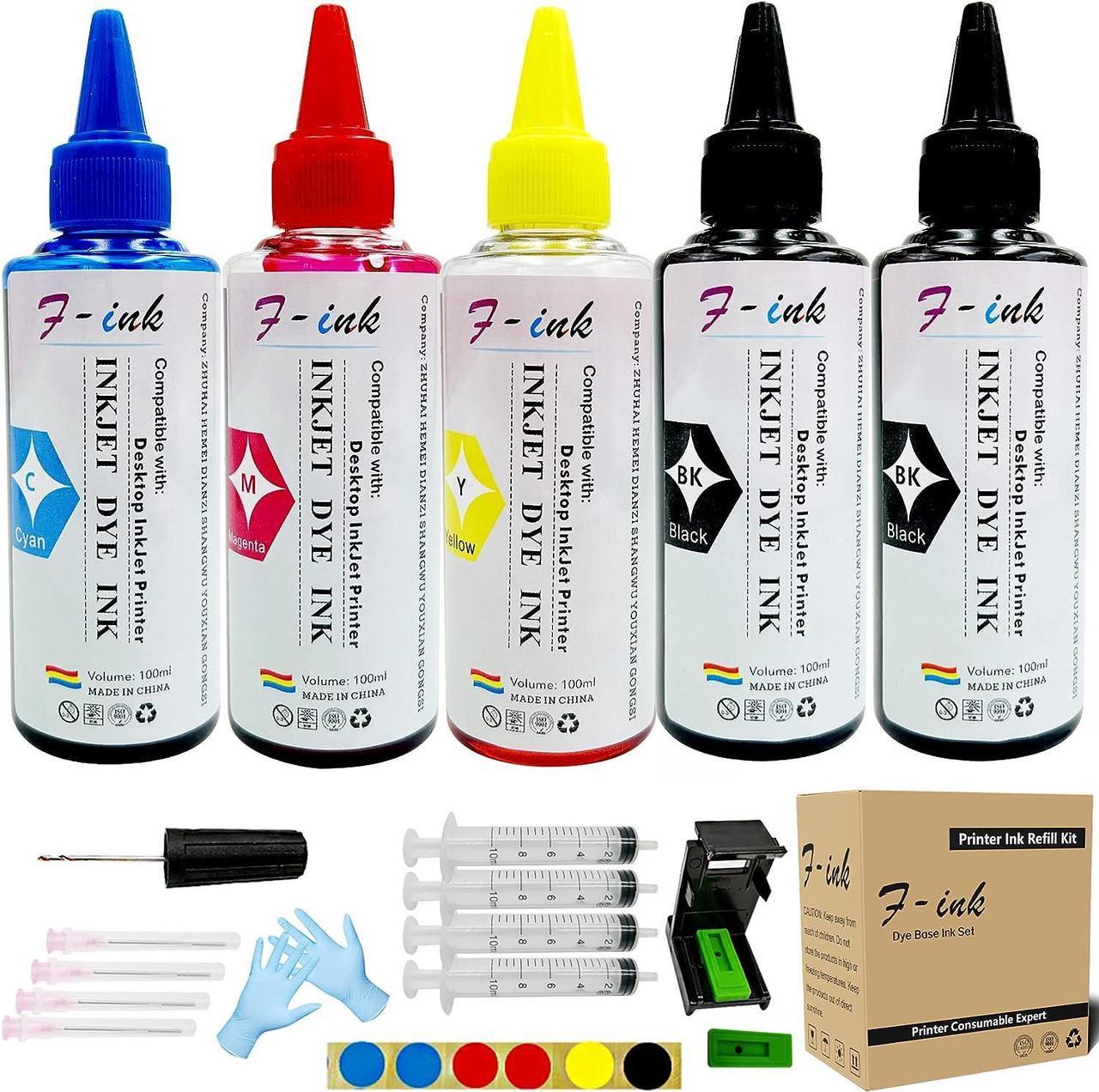 F-ink 500ml Ink Refill Kits Compatible with Hp Inkjet 65 and 65XL Ink Cartridges,Work with Envy 5010 5012 5014 5020 5030 5032 5034 5052 5055 5058; DeskJet 2600 2622 2623 2625 2628 2633 2634 Printer