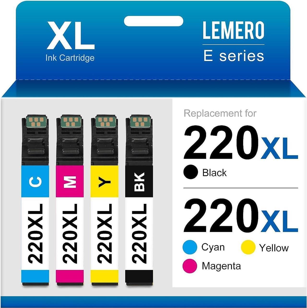 LEMERO Remanufactured Ink Cartridge Replacement for Epson 220 220XL for Workforce WF-2750 WF-2760 WF-2630 WF-2650 XP-420 XP-320 WF-2660 XP-424 Printer (Black Cyan Magenta Yellow, 4 Pack)