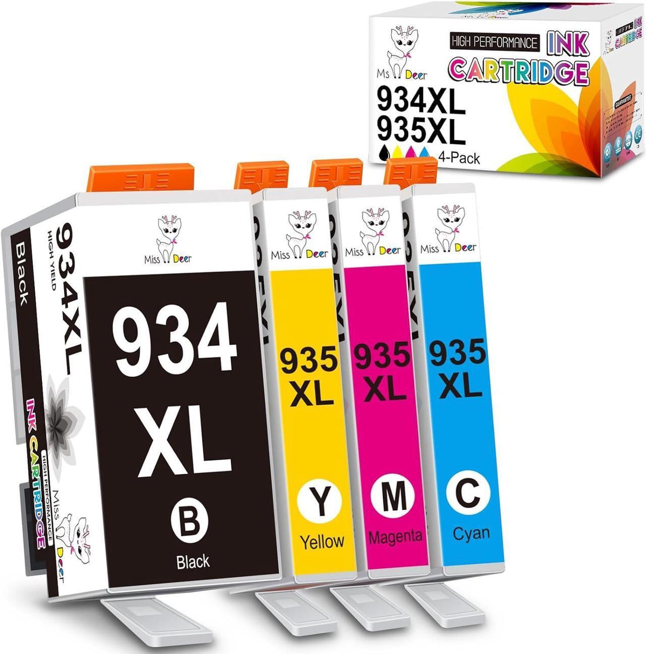 MS DEER 934 and 935 Ink Cartridges Combo Pack Compatible  934XL 935XL High-Yield Work with HP Officejet Pro 6830 6835 6230 Officejet 6812 6815 6820 (1 Black, 1 Cyan, 1 Magenta, 1 Yellow) 4 Pack