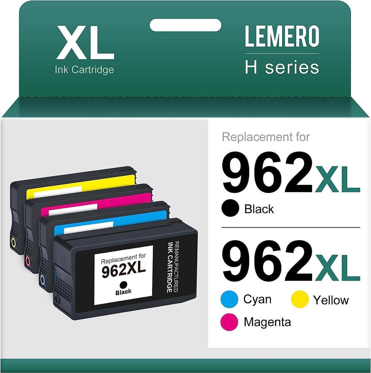 LEMERO 962XL Remanufactured Ink Cartridge Replacement  962XL 962 XL for OfficeJet Pro 9015 9015e 9010 9025 9025e 9020 9018 9012 (Black, Cyan, Magenta, Yellow, 4-Pack)