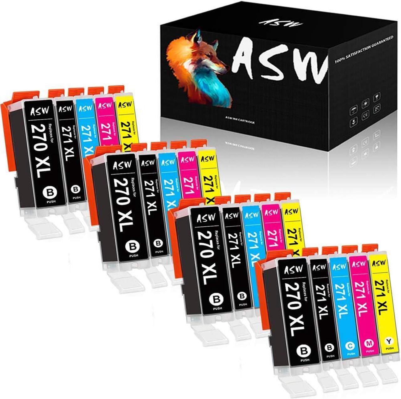 ASW PGI-270XL CLI-271XL Compatible Ink Cartridges 20 Pack (4BK/4PBK/4C/4M/4Y) Replacement for Canon 270 271 XL PGI270 CLI271 for PIXMA MG5720 MG5722 MG6820 MG7720 TS5020 TS6020 TS8020 TS9020 Printers