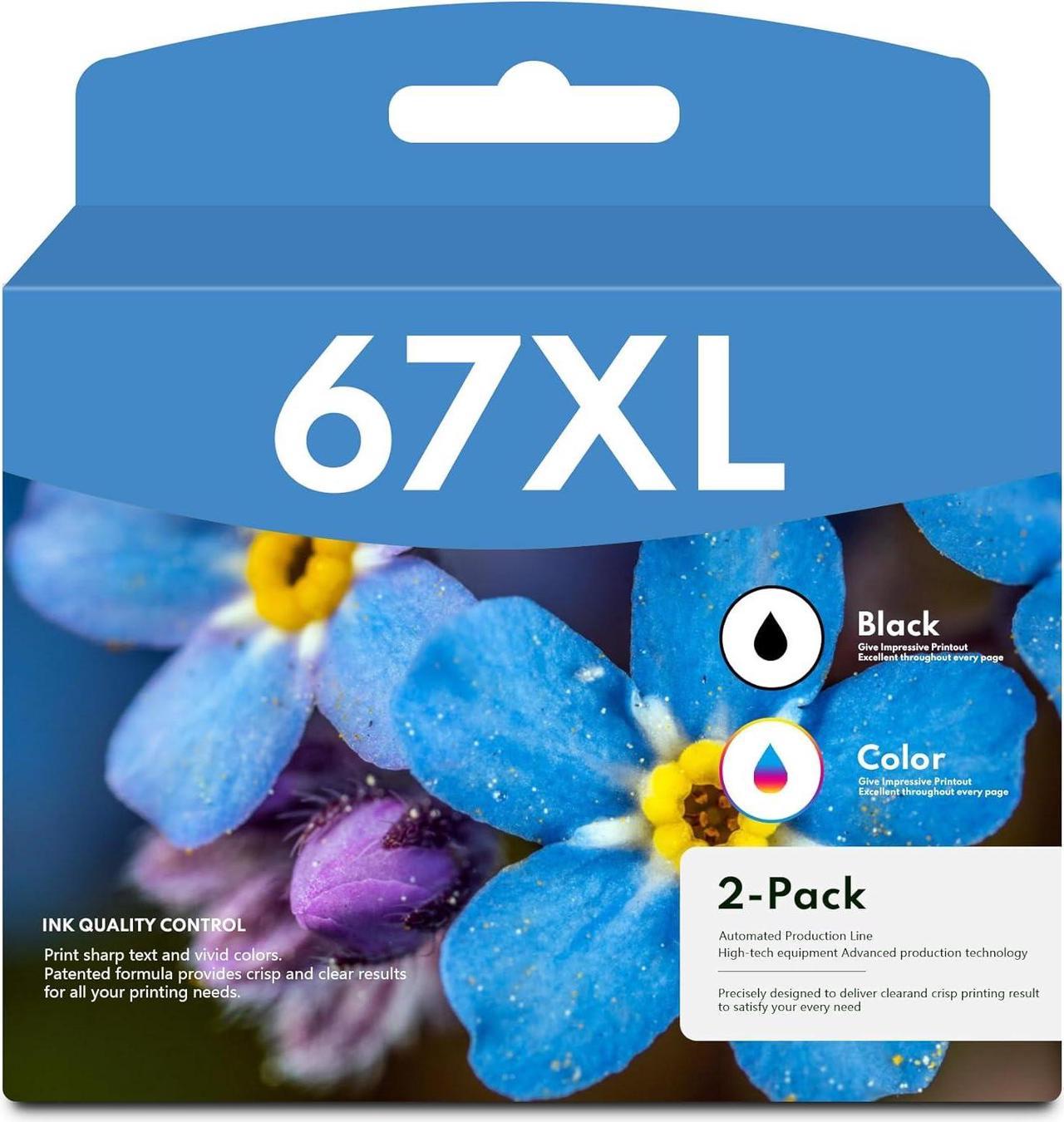 67 67XL Remanufactured Ink Cartridge High Yield Replacement  67 XL Combo Pack DeskJet 1255 2710e 2722 2742e 4121e 4122e 4123e 4130e Envy 6032e 6010e 6034e Printer (1 Black & 1 Tri-Color, 2 Pack)