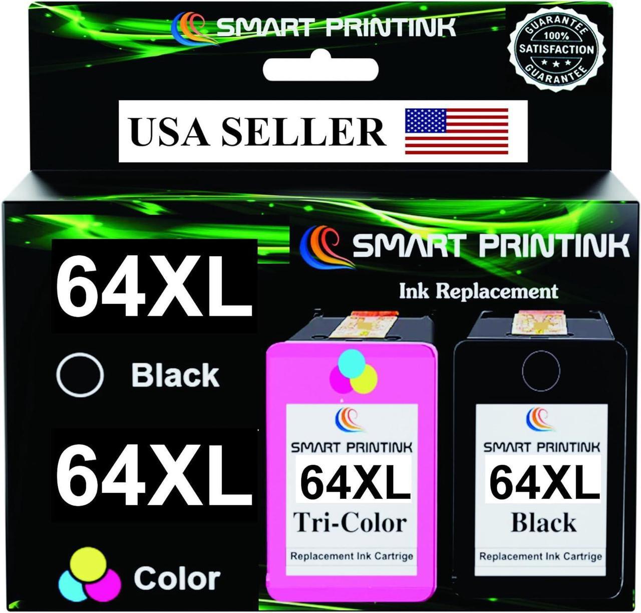 Smart Printink 64XL Ink Cartridge Replacement  64 XL (Black & Tri-Color) High-Yield Ink- Compatible: Envy Photo 7858 7855 7120 7155 7158 7164 6255 6252 6232 Envy Inspire 7955e Tango X Printers