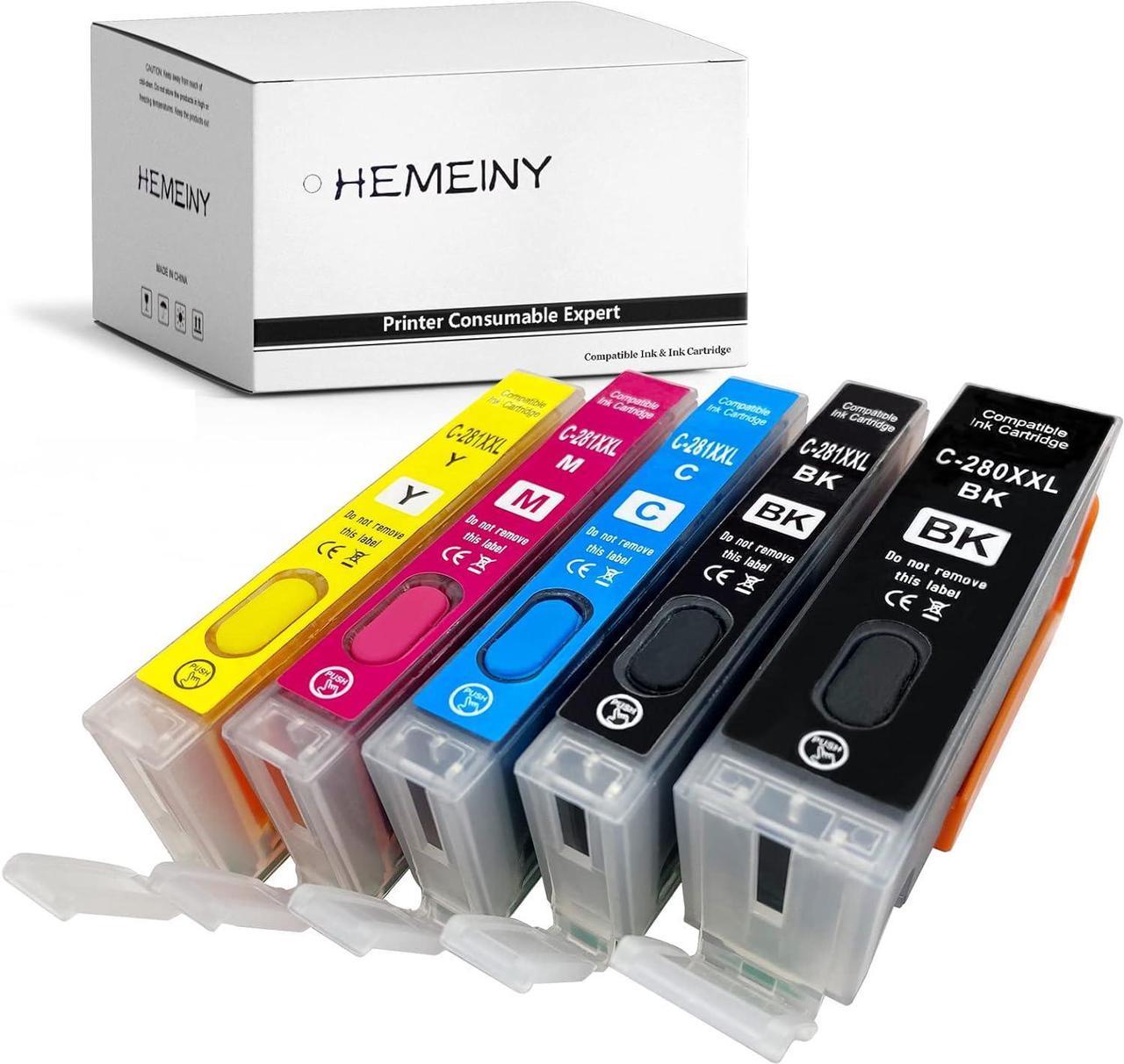 HEMEINY Refillable Ink Cartridges Replacement for Canon 280XXL 281XXL PGI-280XXL CLI-281XXL for Pixma TR8620 TR8622 TS6220 TR8520 TS9520 TS6120 TR7520 TS9521C TS6320 TS702 Printer (5 Colors)