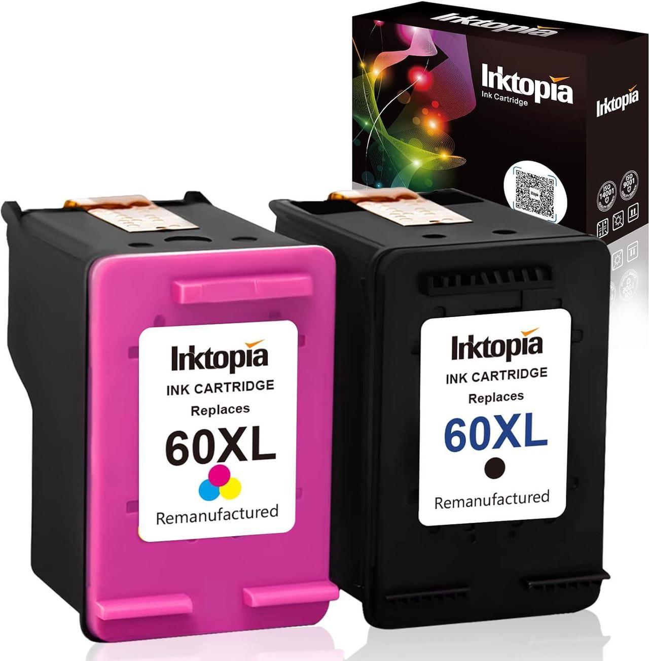 Inktopia Remanufactured Ink Cartridge Replacement  60XL 60 XL (Black & Color 2 Combo Pack) to use with Deskjet D2530 D2545 F2430 F4440 Envy 100 110 120 Photosmart C4640 C4650 C4680 C4780 C4795