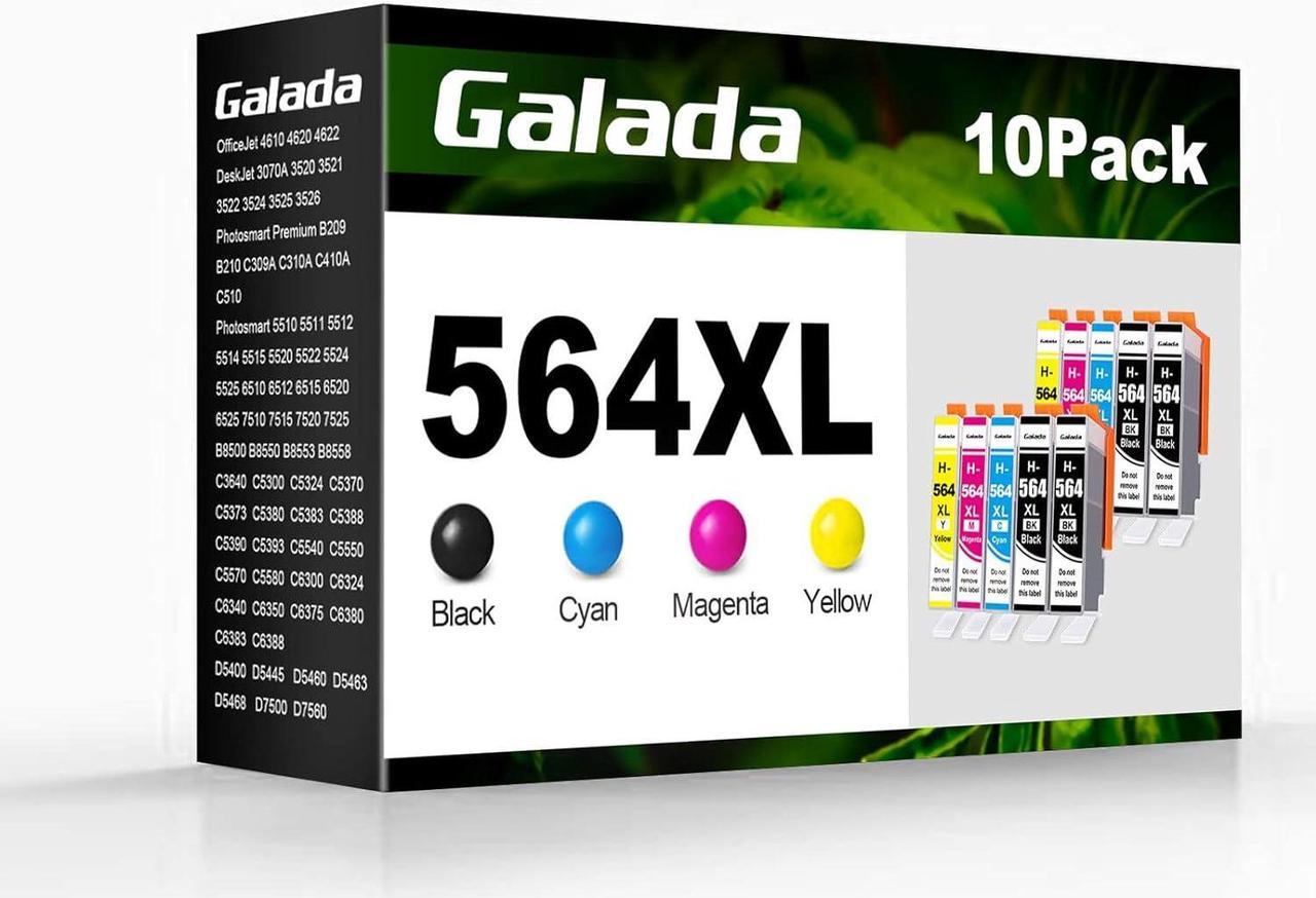 GALADA Compatible Ink Cartridges Replacement  564XL 564 XL Combo Pack for Photosmart 7520 6520 5520 3520 7525 5510 6510 7510 Officejet 4620 Printer (4B 2C 2M 2Y 10 Pack)