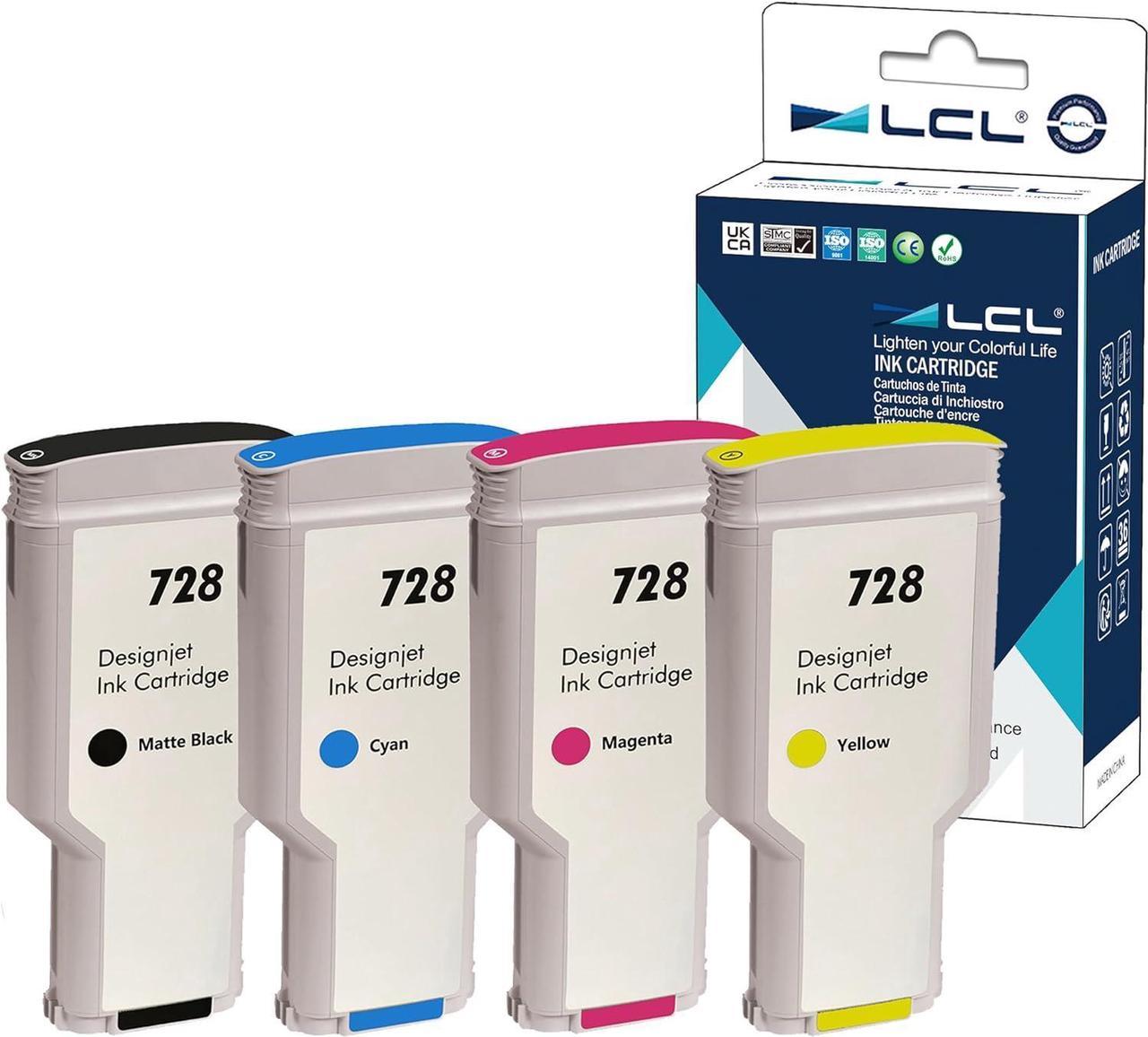 LCL Compatible  728 F9J68A F9J67A F9J66A F9J65A High Yield (4-Pack,Matte Black, Cyan, Yellow, Magenta) Ink Cartridge  DesignJet T730 36-in Printer HP DesignJet T830 24-in MFP