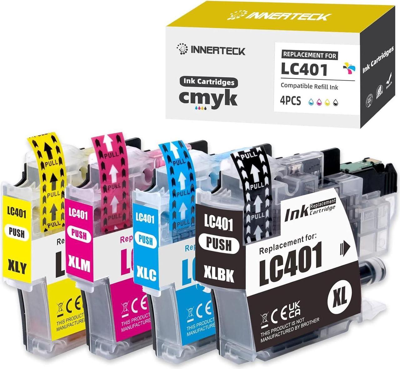 INNERTECK Compatible Ink Cartridges Replacement for Brother LC401XL Ink Cartridges High Yield Work for Brother MFC-J1010DW MFC-J1012DW MFC-J1170DW Printers. (BK/C/M/Y)  4 Pack