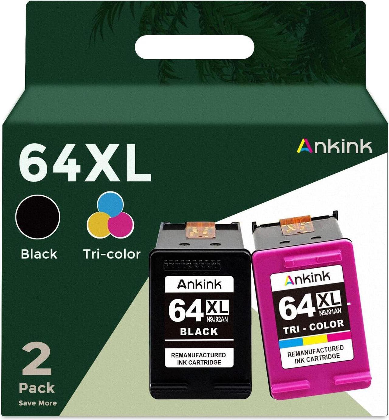 Ankink 64XL Black Color Combo Replacement  64 XL Ink Cartridge HP64 Envy Inspire 7955e 7958e Envy Photo 7855 7155 6255 7164 7830 7858 7800 6232 7120 Tango Ink Printer (Tricolor Black) 2 Pack