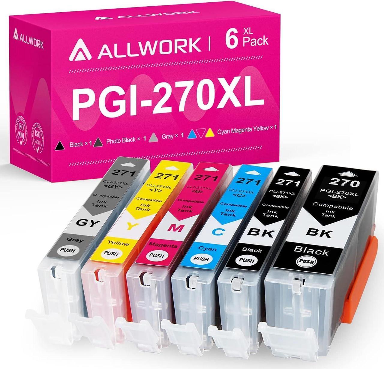 Allwork Compatible PGI-270XL CLI-271XL Ink Cartridge Replacement for Canon 270XL 271XL use for Pixma MG7720 TS9020 TS8020 MG7700 Printer (1 PGBK, 1 Black, 1 Gray, 1 Cyan, 1 Magenta, 1 Yellow) 6 Pack