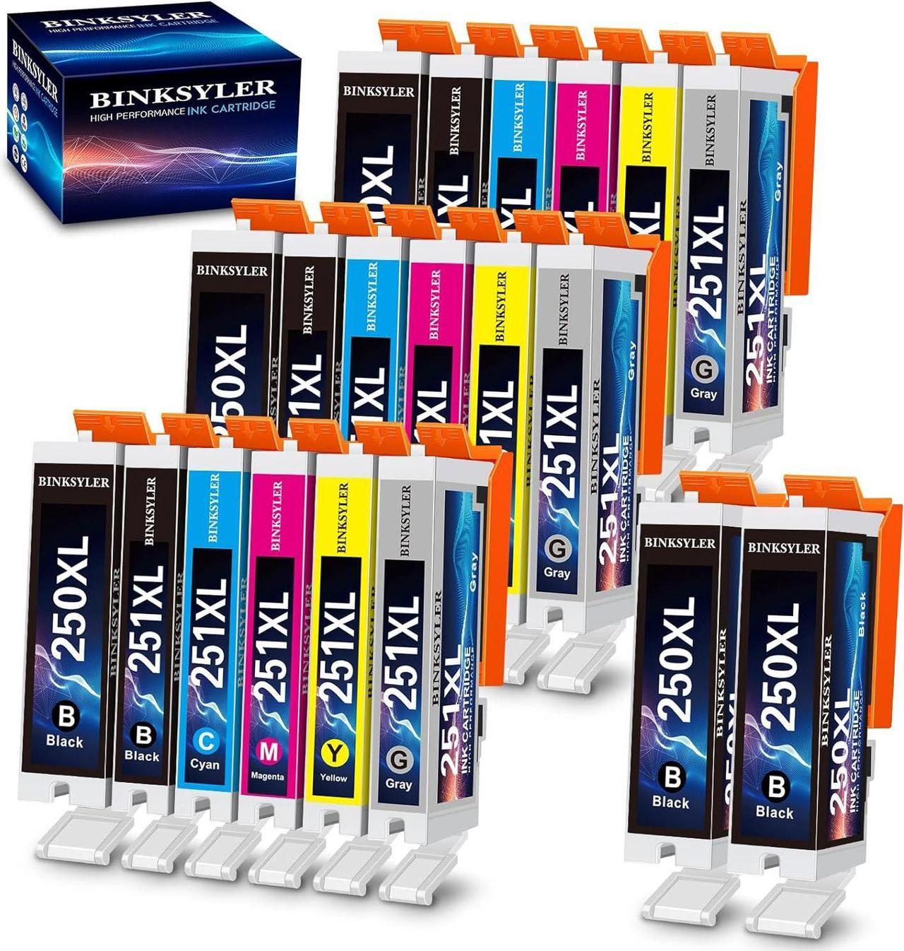 BINKSYLER 250XL 251XL Ink Cartridges Replacement for Canon 250 251 PGI-250XL CLI-251XL for Canon Pixma MX922 MG7120 MG5520 MG5420 IX6820 IP8720 MG6320 Printer (5PGBK,3BK,3CY,3MG,3YL,3Gray) 20-Pack