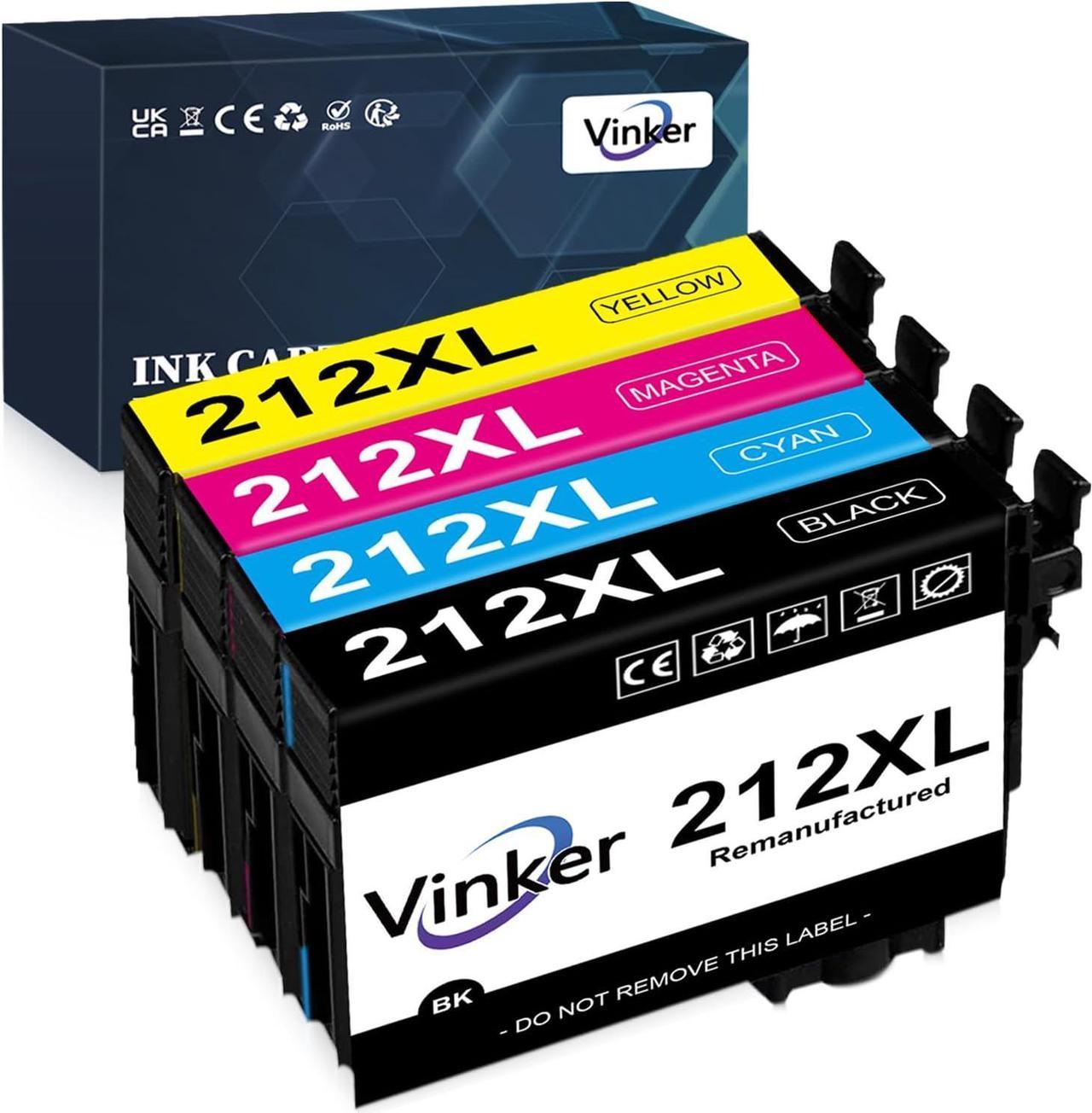 Vinker 212XL Remanufactured Ink Cartridges Replacement for Epson 212 Ink Cartridges Combo Pack 212XL T212 T212XL for Expression Home XP-4100 XP-4105 Workforce WF-2830 WF-2850 Printer (4 Pack)