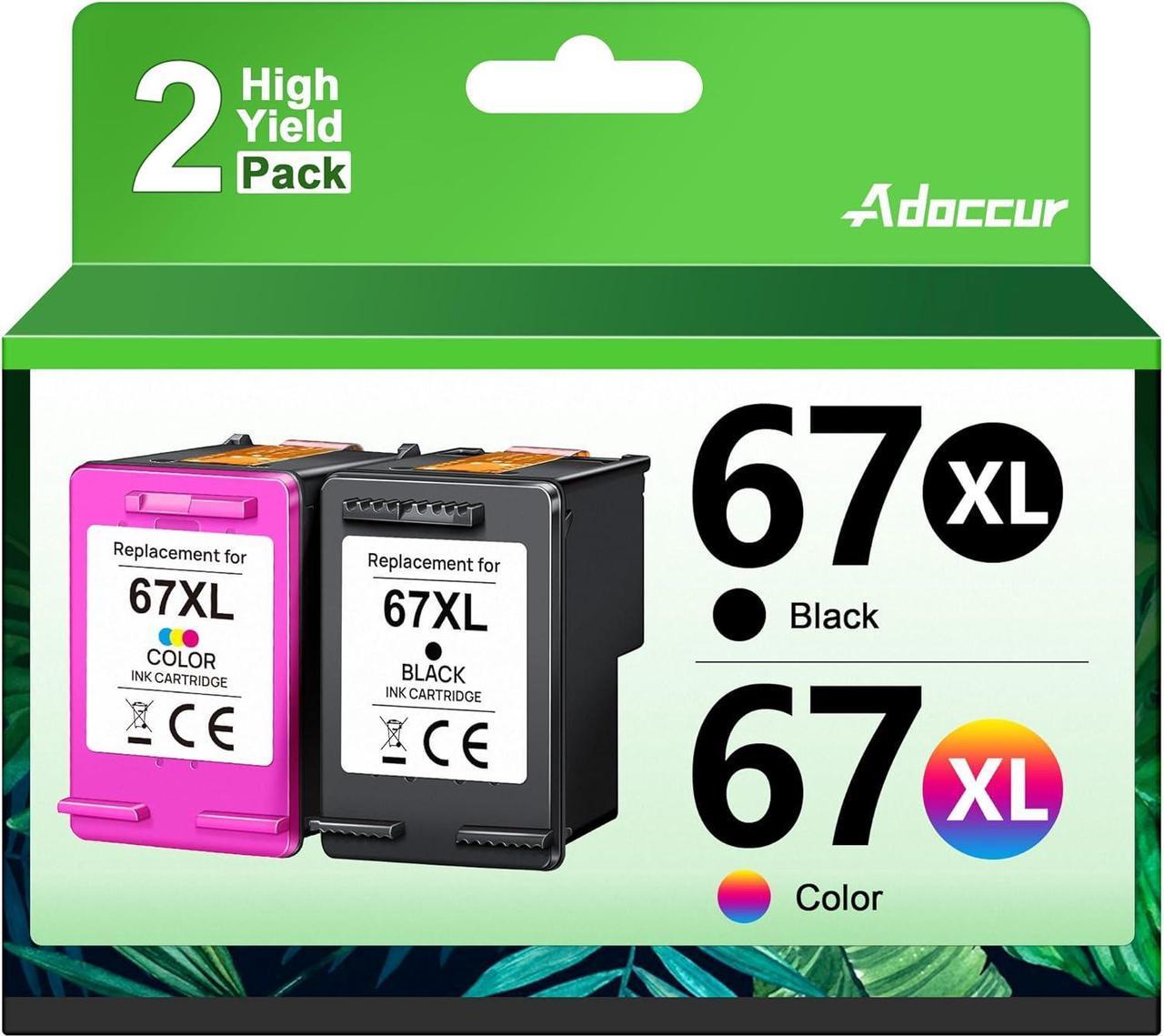 67XL Ink Cartridges Black/Color Combo Pack Replacement  Ink 67 HP 67XL  DeskJet 2700 2700e 2755e 2755 4155e 4155 Envy 6055e 6455e 6400 6055 6075 Envy Pro 6452 6458 6475 Printer (2 Pack)