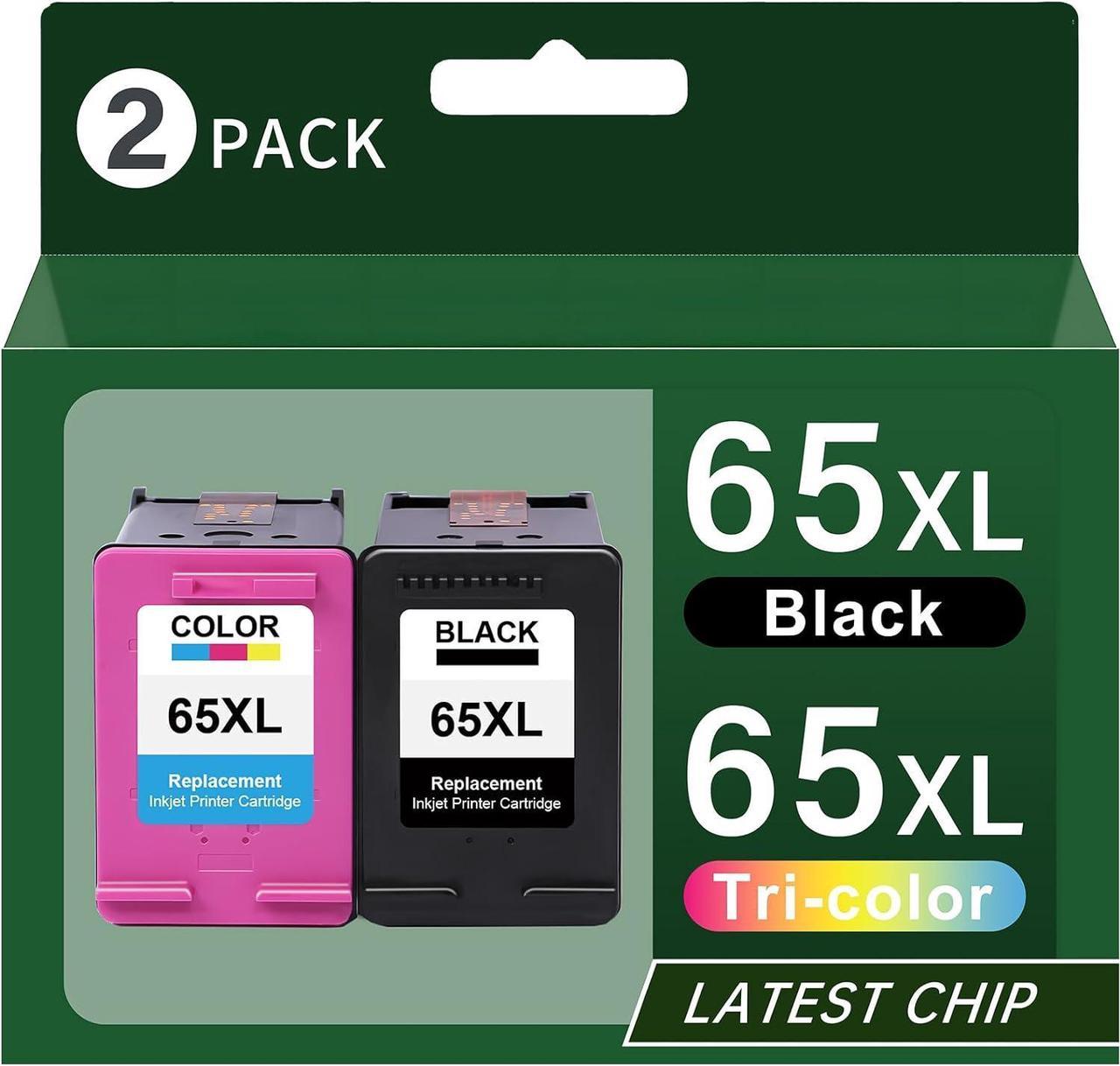 65 Ink Cartridges XL Replacement  65XL Ink Remanufactured for DeskJet 3700 3755 3752 3758 2600 2655 2652 Envy 5000 5052 5055 5058 Series Printer, 2-Pack Black/Color