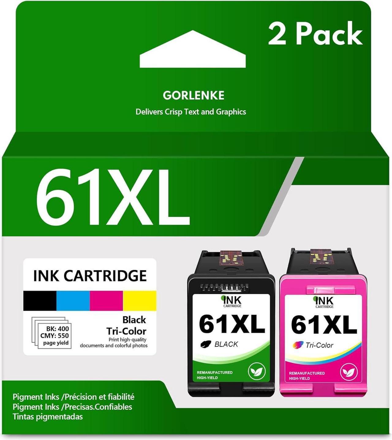 61 61XL Remanufactured Ink Cartridge High Yield Replacement  61 XL Combo Pack Envy 4500 5530 4502 Deskjet 1512 2510 2540 Officejet 4630 Printer (1 Black & 1 Tri-Color, 2 Pack)