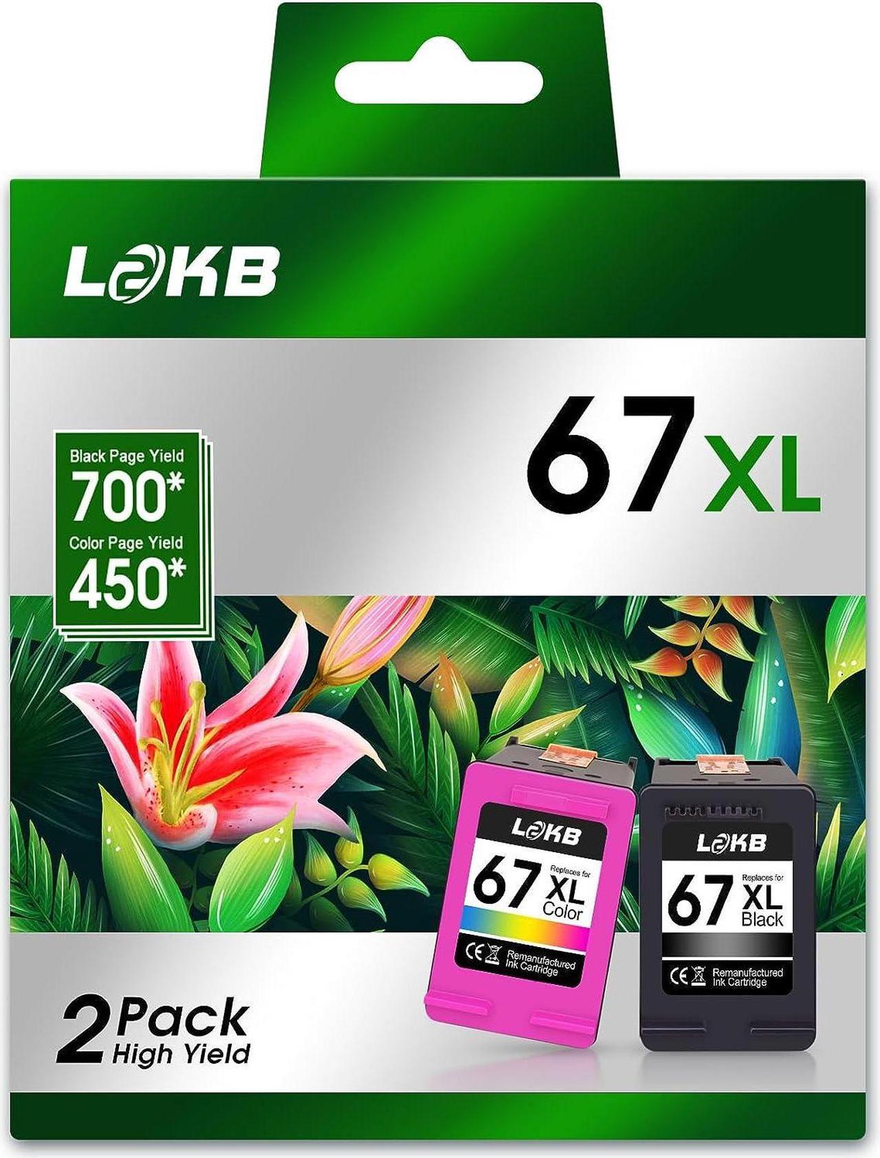 L2KB XL 67 Ink Cartridges Black/Color Combo Pack Compatible  Ink 67 HP 67XL Work with HP Deskjet 2700 Series HP Deskjet 1255 4100 HP Envy 6000 6400 Series(1 Black 1 Tri-Color) 2PK