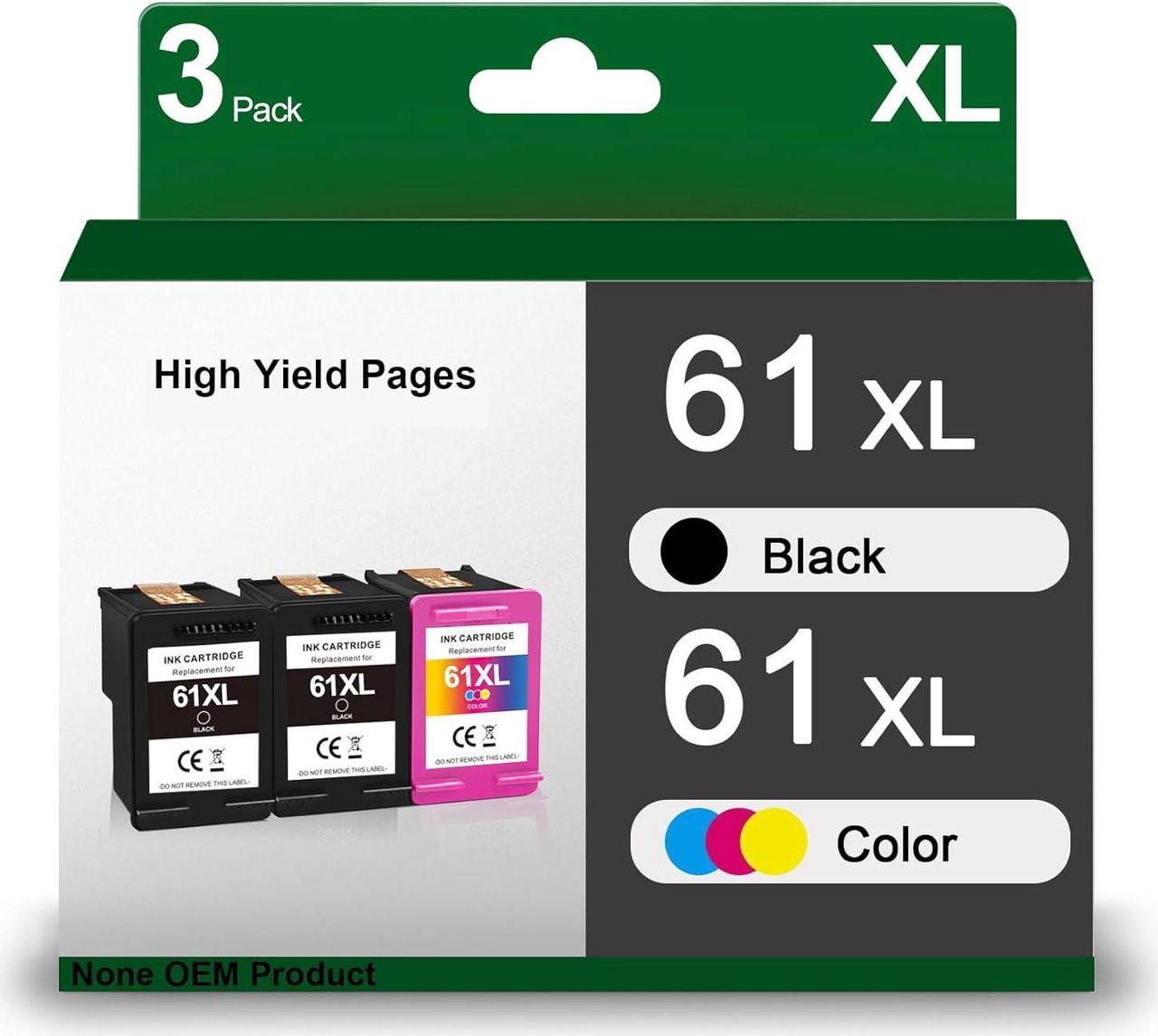 61XL Black/Color Ink Cartridge Combo Pack Replacement  61 61 XL Print Ink for Envy 4500 4502 5530 5535 5534 OfficeJet 4635 4630 DeskJet 1000 1010 1510 Printer (2 Black +1 Tri-Color)