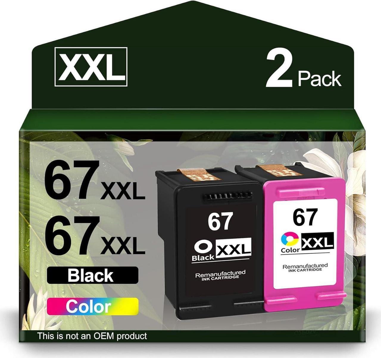 67XL Ink Cartridge Combo Pack Replacement  67 Ink High Yield Use with Envy 6000 6055 6058 6075 6400 6455 Deskjet 2752 2755 2755e 4152 4155 Series Printer(1 Black, 1 Tri-Color)