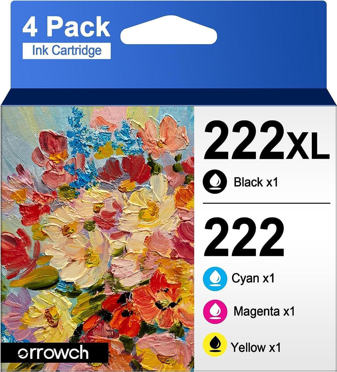 222XL Ink Cartridges Remanufactured Replacement for Epson 222 Ink Cartridges 222XL T222 Black and Color Combo Pack Work with XP-5200, WF-2960 Printer (1 Black, 1 Cyan, 1 Magenta, 1 Yellow, 4 Pack)