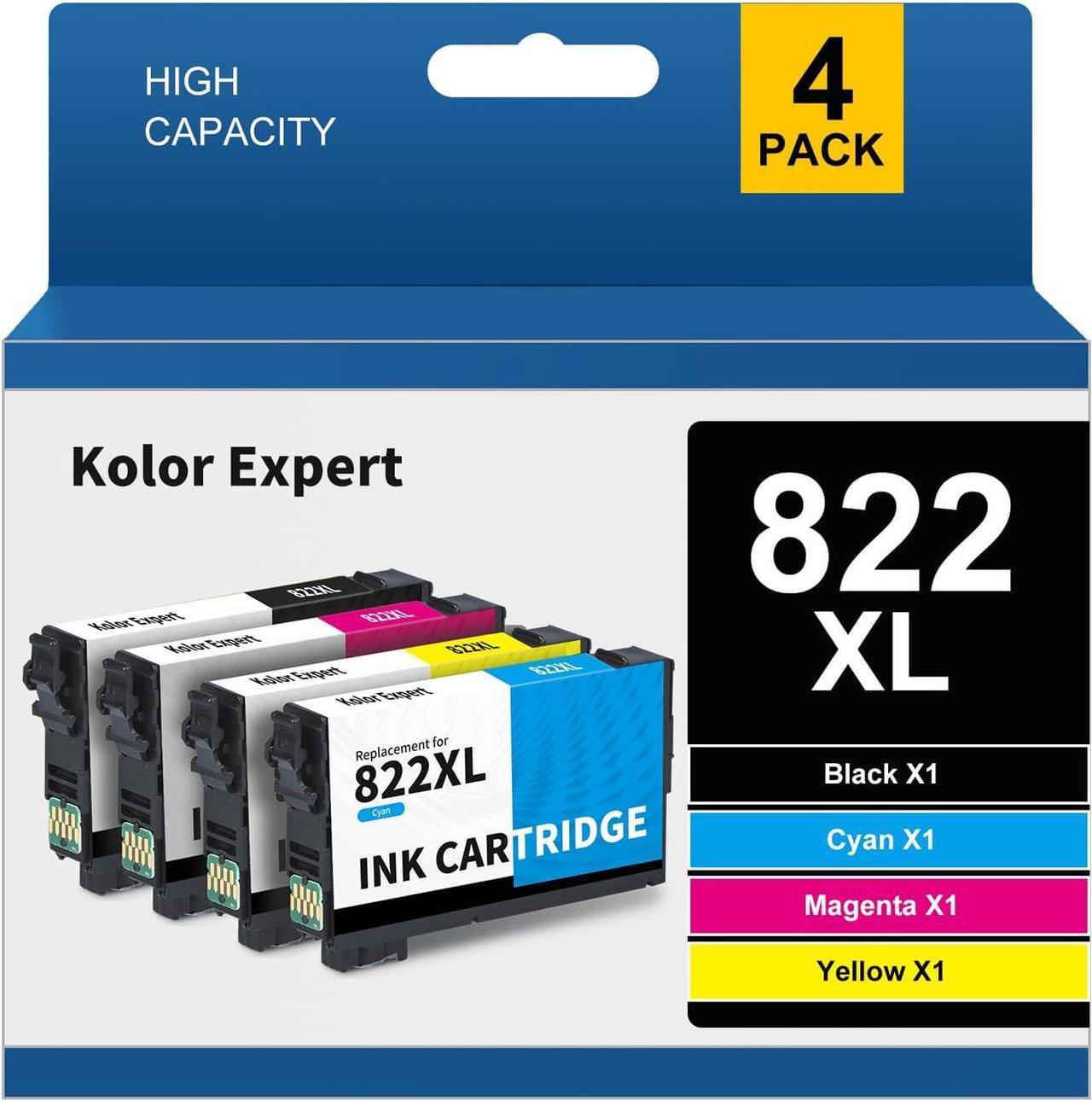 Kolor Expert Remanufactured Ink Cartridge Replacement for Epson 822XL 822 XL T822XL for Epson Workforce Pro WF-3820 WF-4820 WF-4830 WF-4833 WF-4834 Printer (4-Pack)