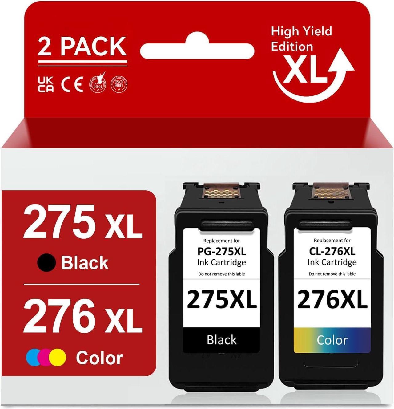 275XL 276XL Ink Cartridge for Canon Ink 275 and 276 PG-275 XL CL-276 XL High Capacity Combo Pack Compatible with Canon PIXMA TS3500 TS3520 TS3522 TR4700 TR4720 TR4722 Printer (1 Black, 1 Tri-Color)