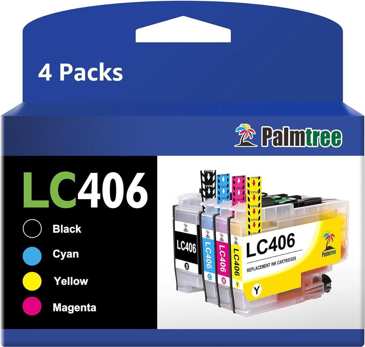 Palmtree LC406 Compatible Ink Cartridge Replacement for Brother LC406 LC 406 LC406XL LC406 XL to use with Brother MFC-J1010DW MFC-J1012DW MFC-J1170DW Printer ((Black,Cyan,Magenta,Yellow, 4 Combo Pack)