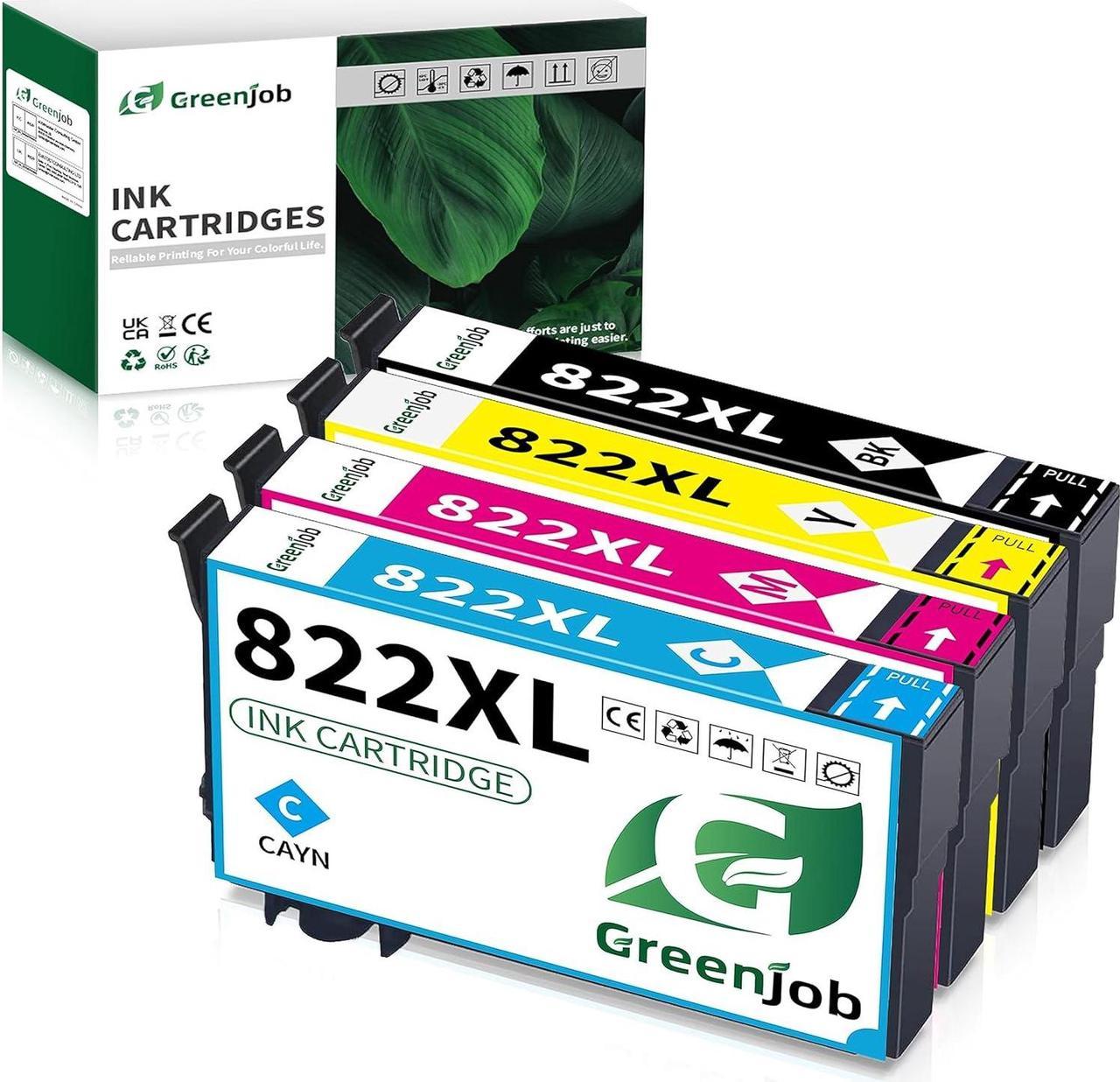 Greenjob 822XL Ink Cartridges Remanufactured Replacement for Epson 822XL Ink Cartridges Combo Pack 822 XL T822 T822XL for Workforce Pro WF-3820 WF-4820 WF-4830 WF-4833 WF-4834 Printer (BCMY, 4 Pack)