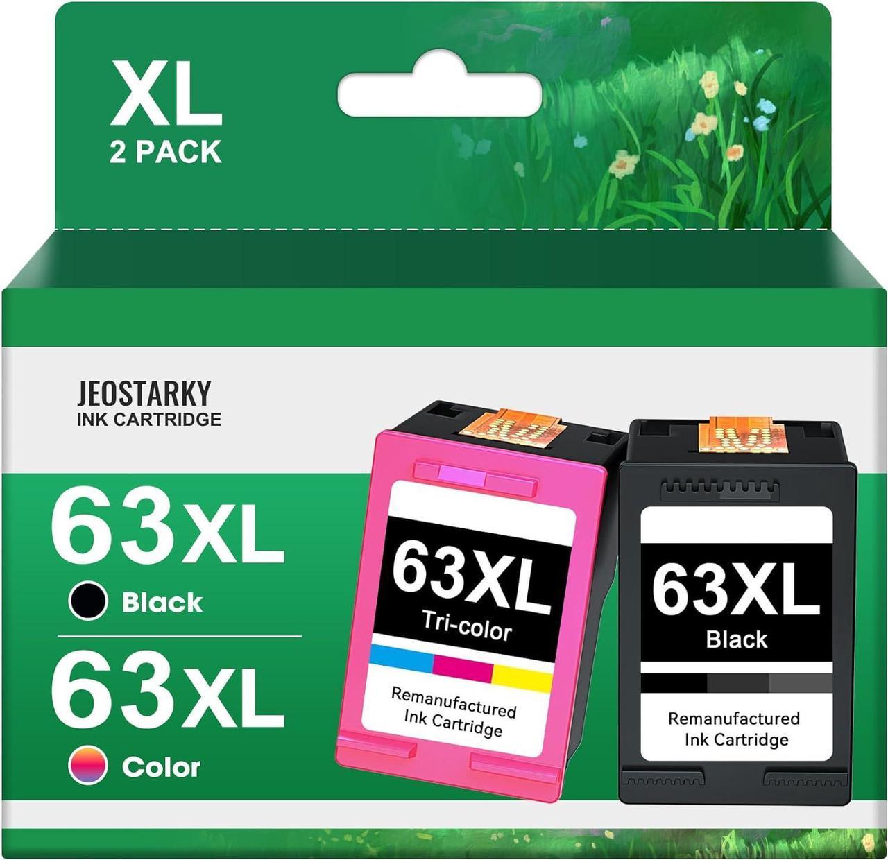 Jeostarky Compatible for 63XL Ink Cartridge Replacement  Ink 63XL Use with Envy 4520 4512 Officejet 3830 4650 4652 5255 5258 Deskjet 3632 3630 1112 Printer(2 Pack 63XL Ink Cartridges Combo Pack)