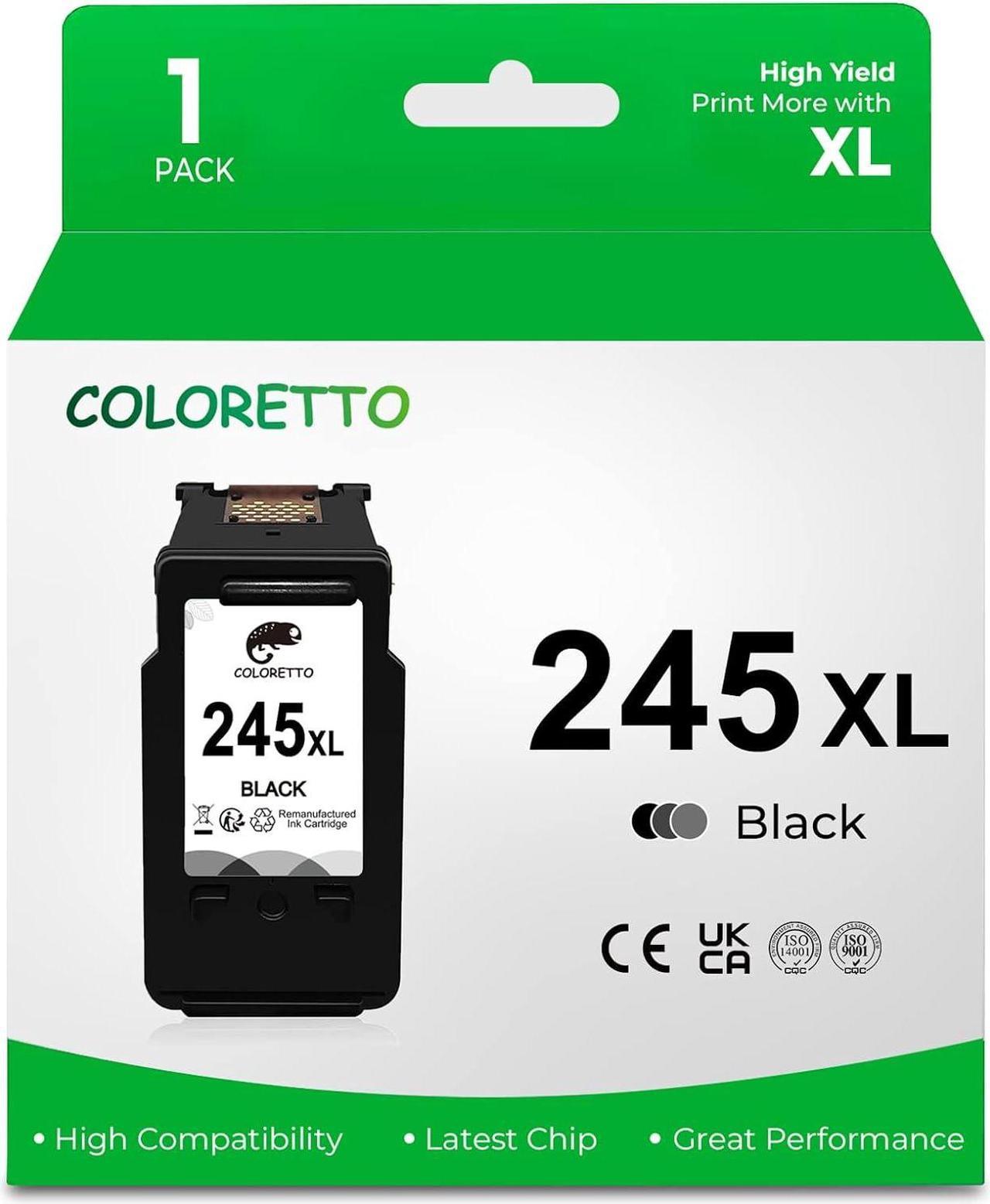 COLORETTO PG-245XL (1 Black) Remanufactured Printer Ink Cartridge Replacement for Canon 245 XL to use with PIXMA iP2820, MG2420, MG2924, MG2920, MX492, MG3020, MG2525, TS3120, TS302, TS202, TR4520