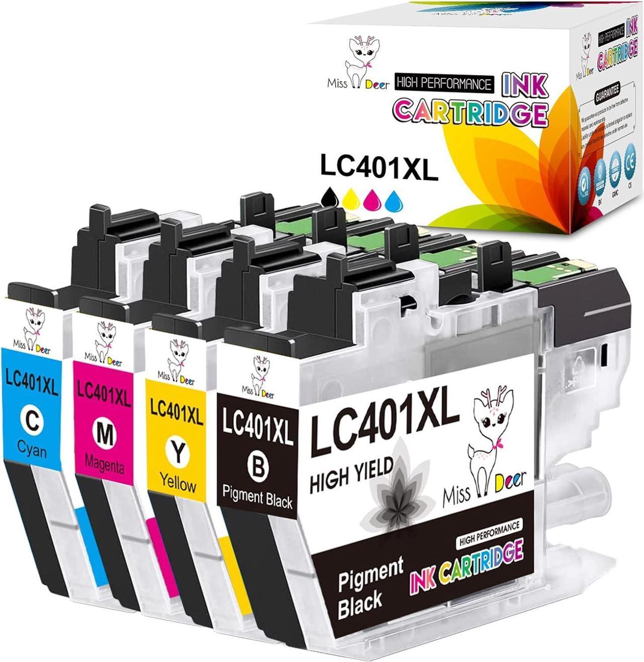 Miss Deer LC401XL Ink Cartridge High Yield Compatible Replacement for Brother LC401 LC401 XL, Work with Brother MFC-J1010DW, MFC-J1012DW and MFC-J1170DW,4 Pack