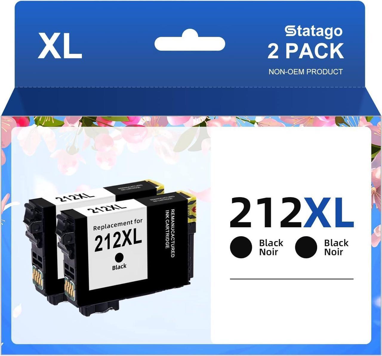 Statago Remanufactured Replacement for EPSON 212XL Black Ink Cartridges 212XL 212 XL T212XL T212 Ink for Workforce WF-2850 WF-2830 Expression Home XP-4100 XP-4105 Printer Ink (2 Black)