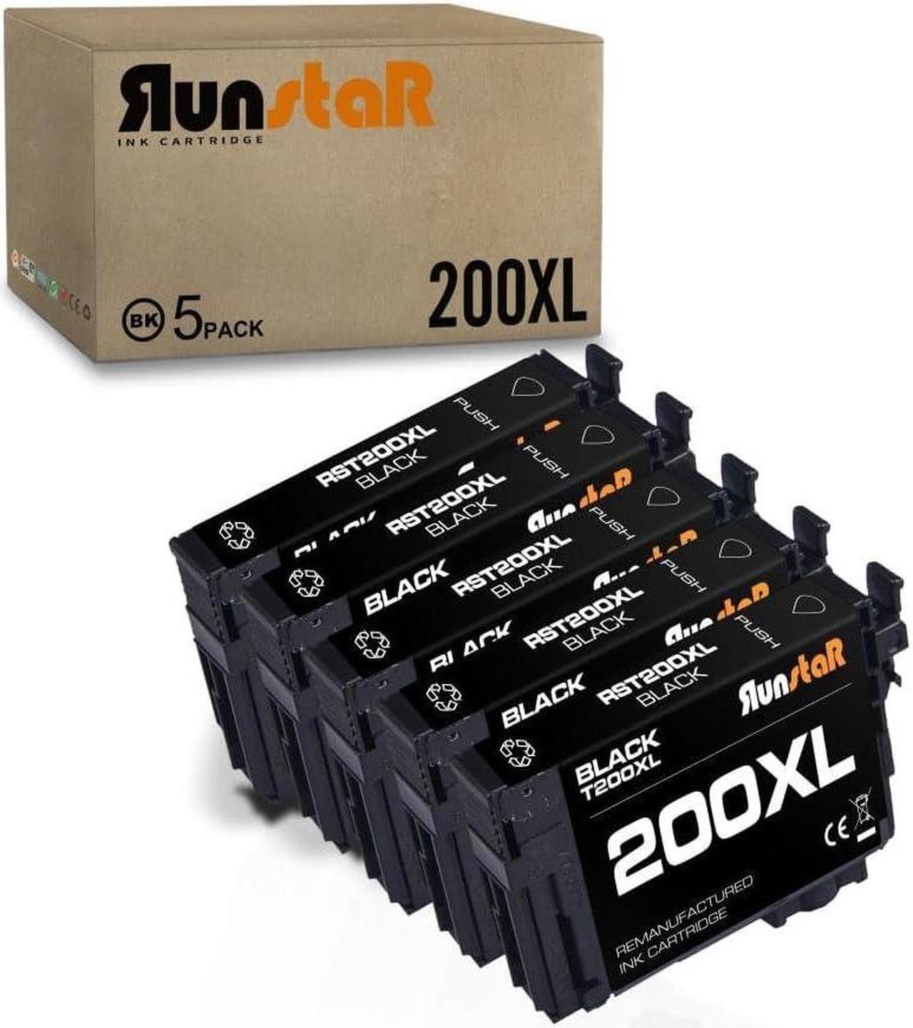 Run Star Remanufactured 200XL Black Ink Cartridge Replacement for Epson 200XL T200XL T200 Black for Expression Home XP-200 XP-300 XP-310 XP-400 XP-410 Workforce WF-2520 WF-2530 WF-2540 Printer, 5-Pack