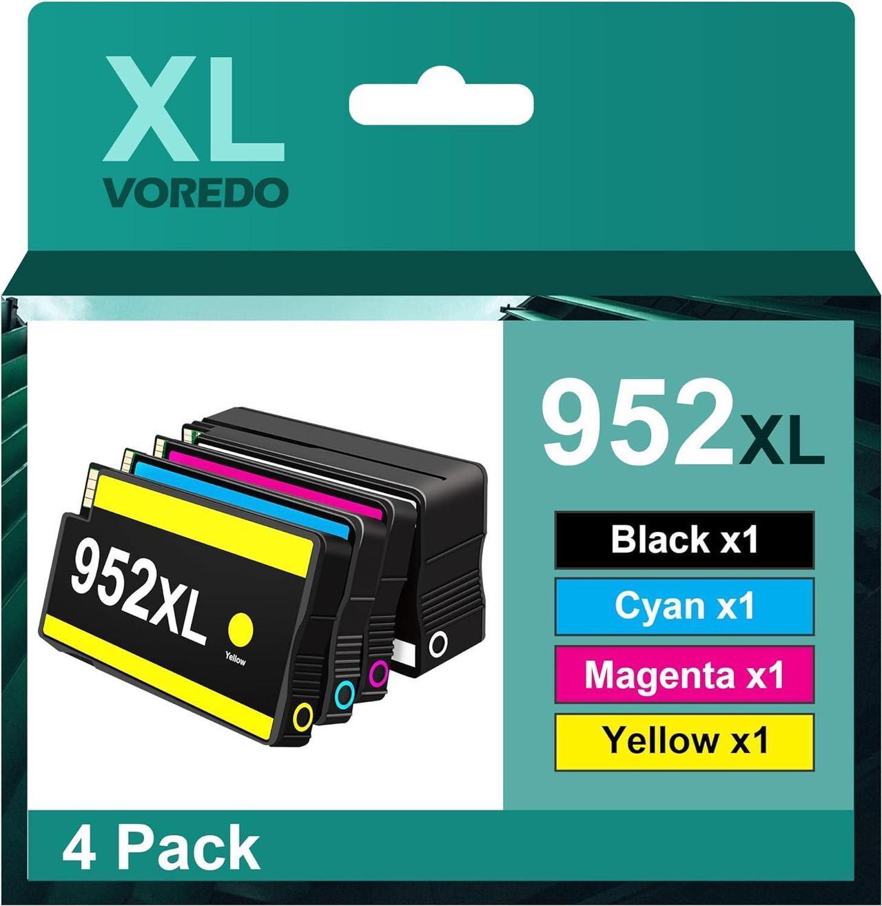 VOREDO 952XL Ink Cartridges Combo Pack Replacement  952 High Yield Work with Officejet Pro 7740 8210 8710 8720 8740 8715 7720 8725 8730 Printer (Black, Cyan, Magenta, Yellow, 4 Pack)