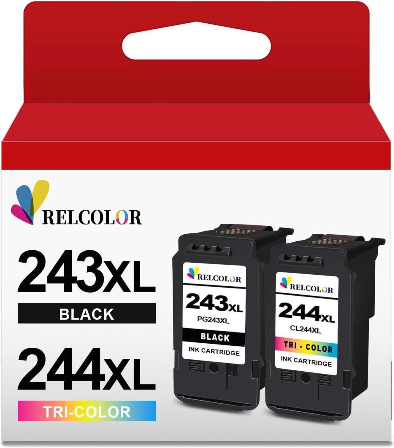 Relcolor 243XL 244XL Ink Cartridge for Canon Ink 243 and 244 XL PG243 CL244 245XL 246XL Black Color Combo Pack for Canon Pixma MX490 MX492 MG2522 MG2922 TR4520 TR4522 TS3322 TS3122 Ts202 Printer