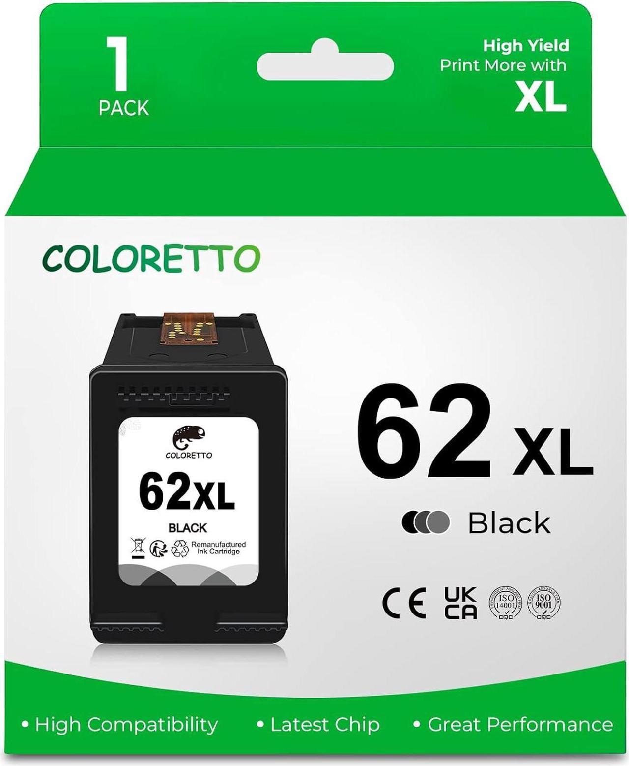 COLORETTO 62XL Remanufactured Printer Ink Cartridge Replacement  62 XL (1 Black) High Yield to use with Envy 5548 5646 5660 5665 7640 7643 7644 7645 8000 8005 Combo Pack