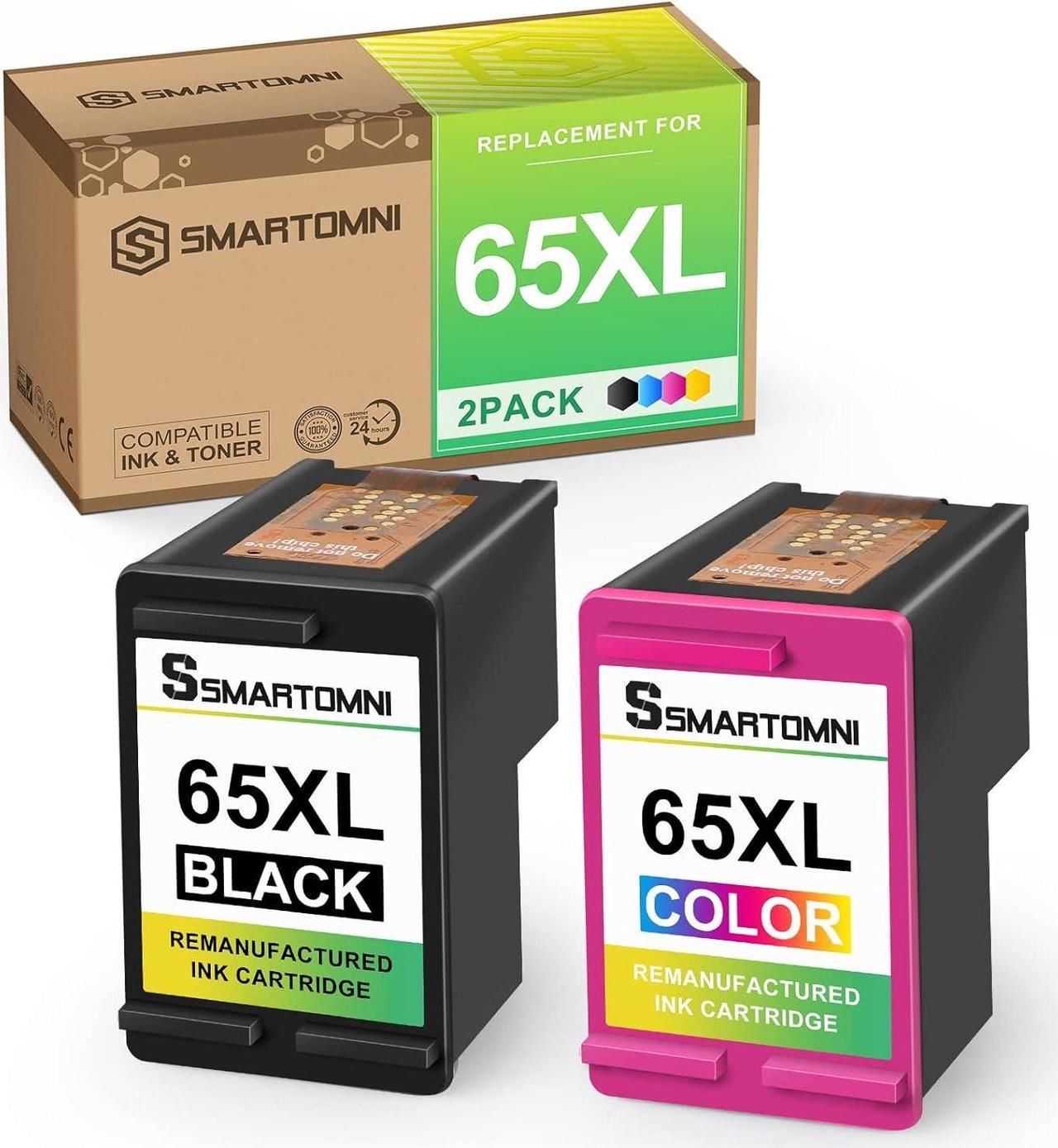 S SMARTOMNI 65XL Remanufactured Ink Cartridge Replacement  65 XL Combo Pack  DeskJet 2621 2625 2655 3723 3730 5055 Envy 5010 5020 5052 5034 AMP 100 120 130 (2 Pack, Black Tri-Color)