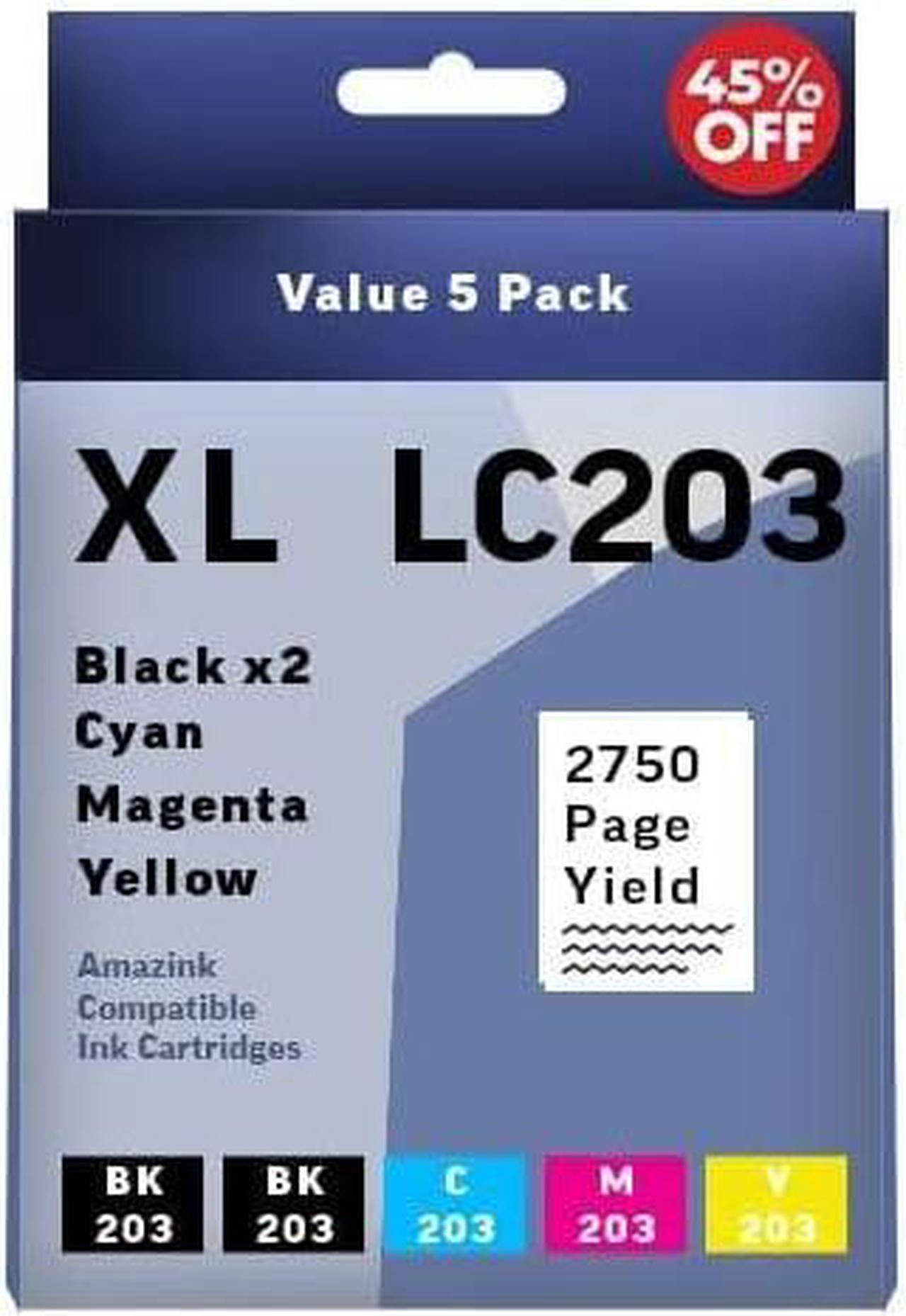 LC 203 Compatible Ink Cartridge Value Pack. Works with MFC-J480DW MFC-J880DW MFC-J4420DW MFC-J680DW MFC-J885DW Printers. 5 Pack 2 Black, Cyan, Magenta, Yellow