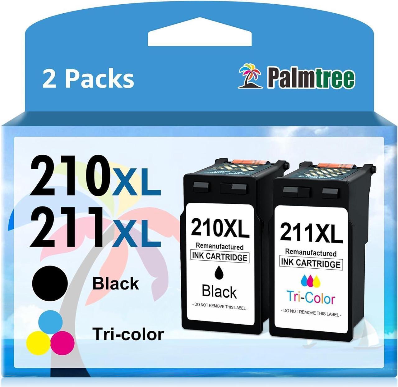 Palmtree Remanufactured Replacement for Canon 210XL 211XL Combo PG-210XL CL-211XL Ink Cartridge for Canon PIXMA MP495 MP490 MP480 MP280 MP250 MP240 MX410 MX340 MX320 IP2702 (1 Black, 1 Tri-Color)