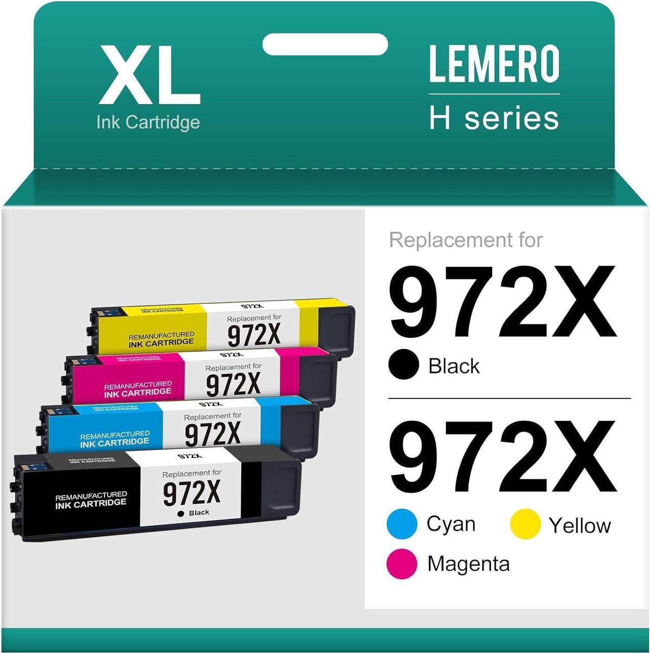 LEMERO Remanufactured 972X Ink Cartridge Replacement  972X 972 X 972XL to Use with Pagewide Pro 477dw 577dw 452dn 577z 477dn 452dw 552dw(Black, Cyan, Yellow, Magenta, 4-Pack) 972X