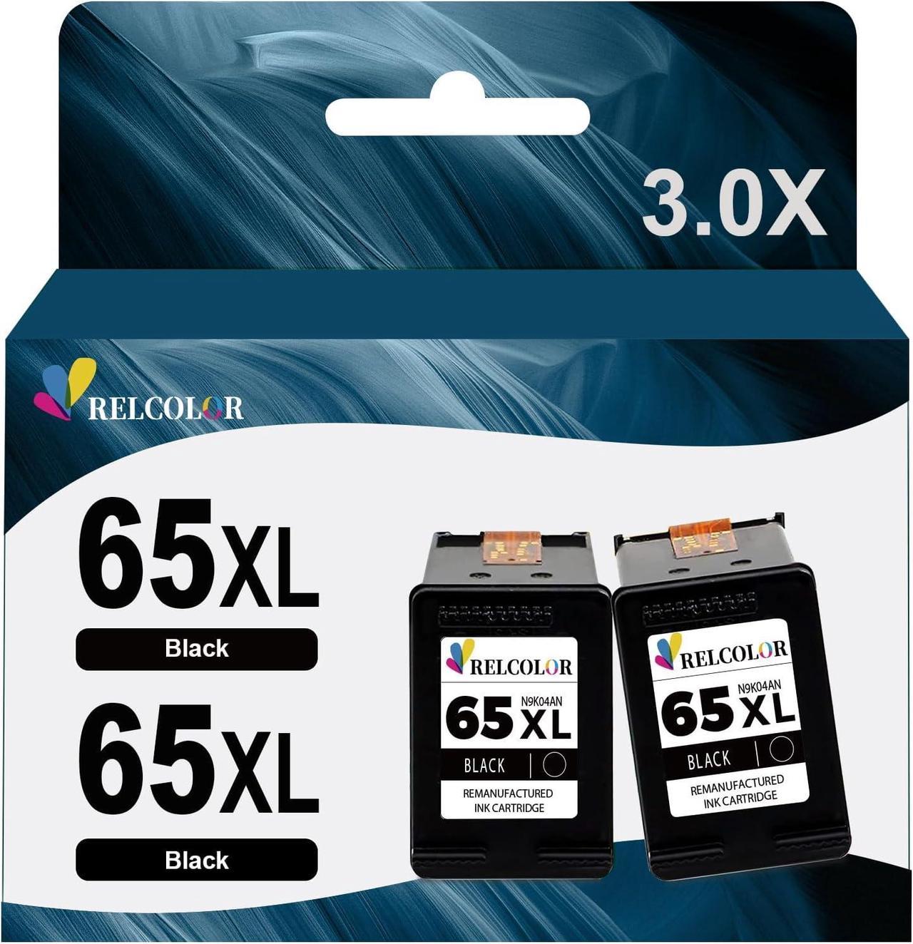 Relcolor Replacement  Ink Cartridge 65 65XL HP65 XL Black Combo for Envy 5000 5055 5052 5014 DeskJet 3755 3700 3772 3752 2622 2652 2600 Printer, HP65XL