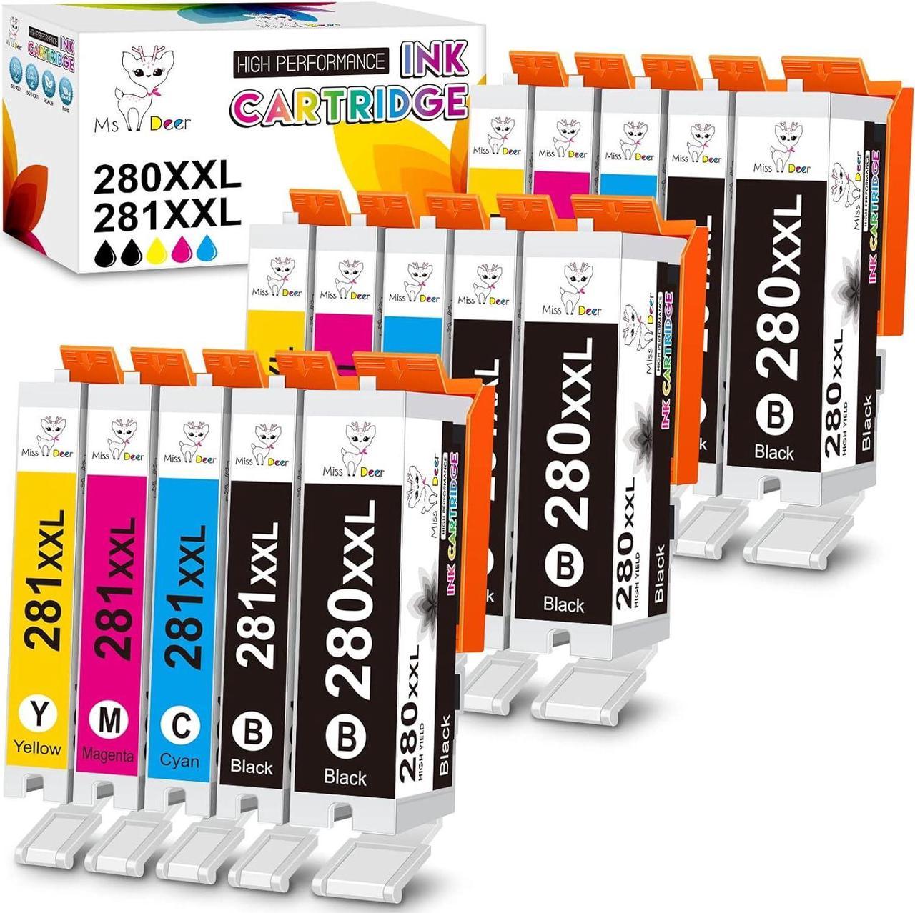 MS DEER Compatible Ink Cartridges 280 and 281 Replacement for Canon PGI-280XXL CLI-281XXL 280 XXL 281 XXL for Canon Pixma TR7520 TR8520 TS6120 TS6220 TS8120 TS8220 TS9120 TS9520 TS702 (15 Combo Pack)