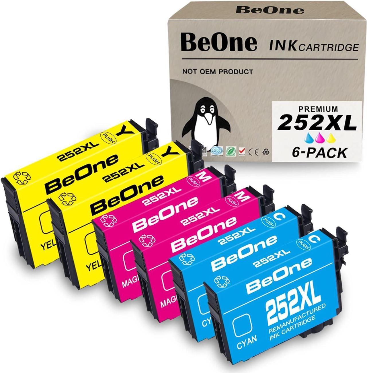 BeOne Remanufactured Ink Cartridges Color Combo Pack Replacement for Epson 252 XL 252XL T252 T252XL 6-Pack Use with Workforce WF-3620 3630 3640 WF-7110 7210 7610 7620 7710 7720 Printer (2C/2M/2Y)