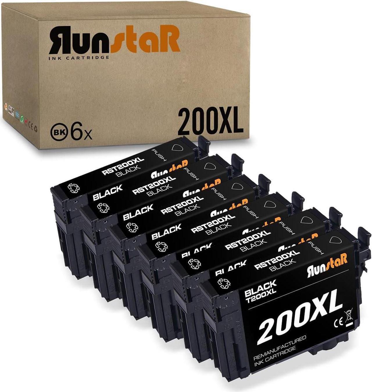 Run Star Remanufactured 200XL Black Ink Cartridge Replacement for Epson 200XL T200XL T200 Black for Expression Home XP-200 XP-300 XP-310 XP-400 XP-410 Workforce WF-2520 WF-2530 WF-2540 Printer, 6-Pack