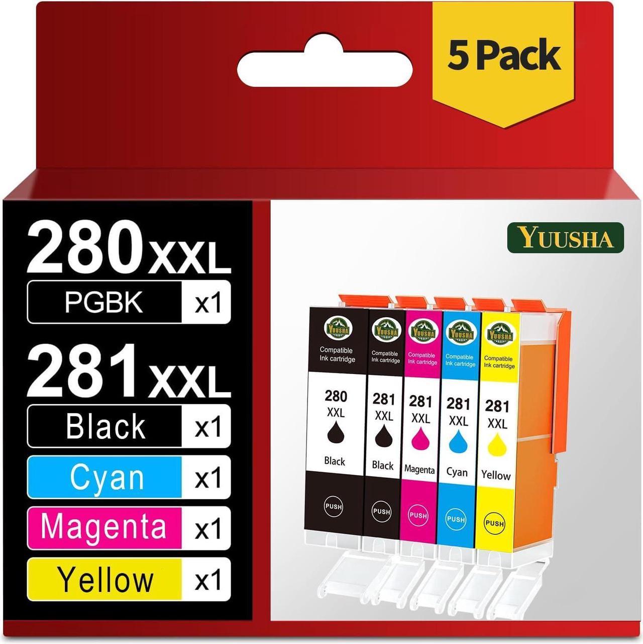 YUUSHA Compatible Ink Cartridge Replacement for Canon 280 281 XXL PGI-280XXL CLI-281XXL for Pixma TR7520 TR8520 TS9120 TS6120 TS6220 TS6320 TS8320 TS8220 TS8120 Printer, 5 Packs( 2PGBK 2B 2C 2M 2Y)