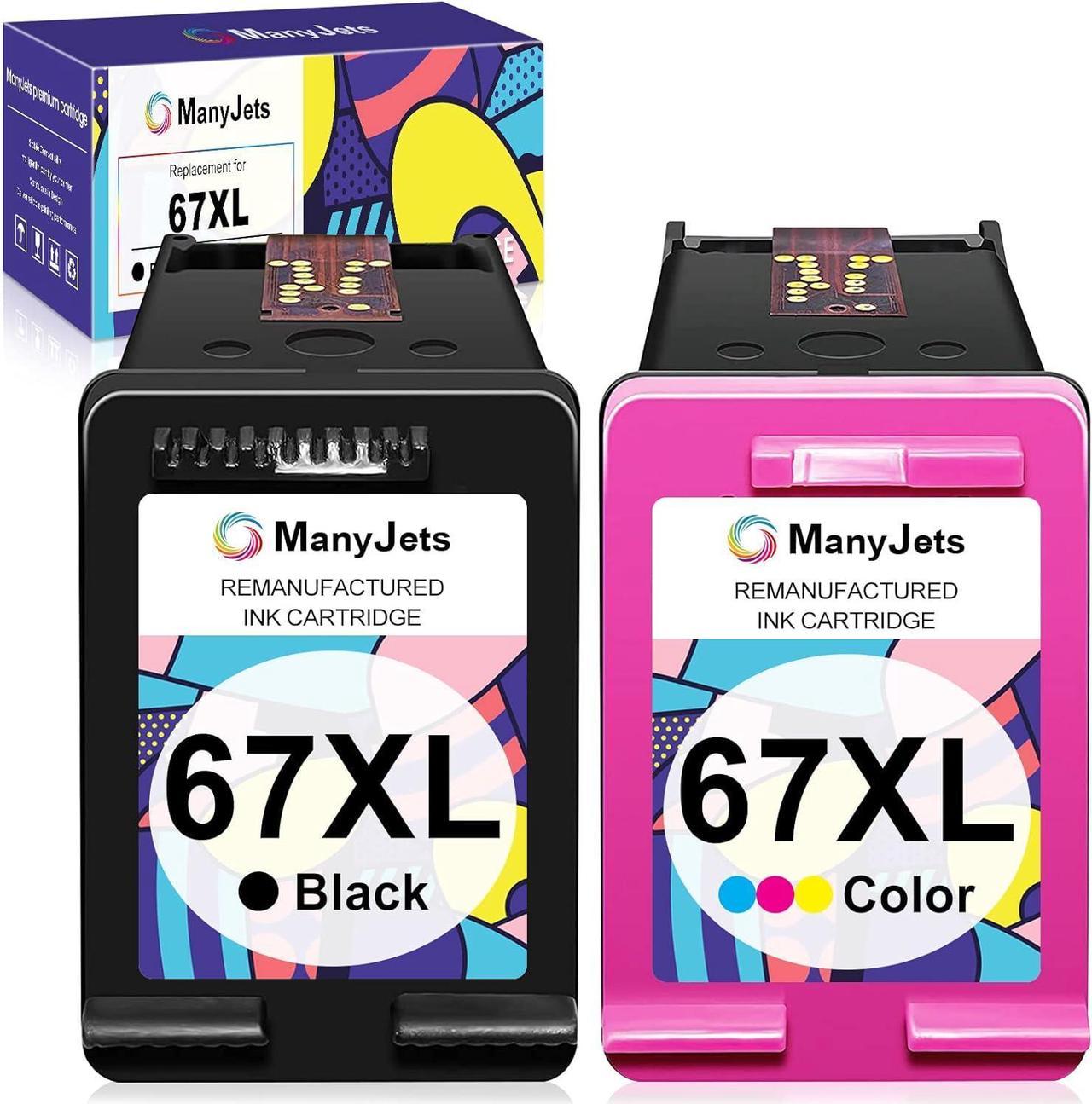 ManyJets Remanufactured 67XL Ink Cartridges Replacement  67 XL 67XL  Envy 6055 6055e 6052 Envy Pro 6455e Deskjet 2755 2755e 2752 2732 2700 DeskJet Plus 4155e Printer (1 Black, 1 Tri-Color)